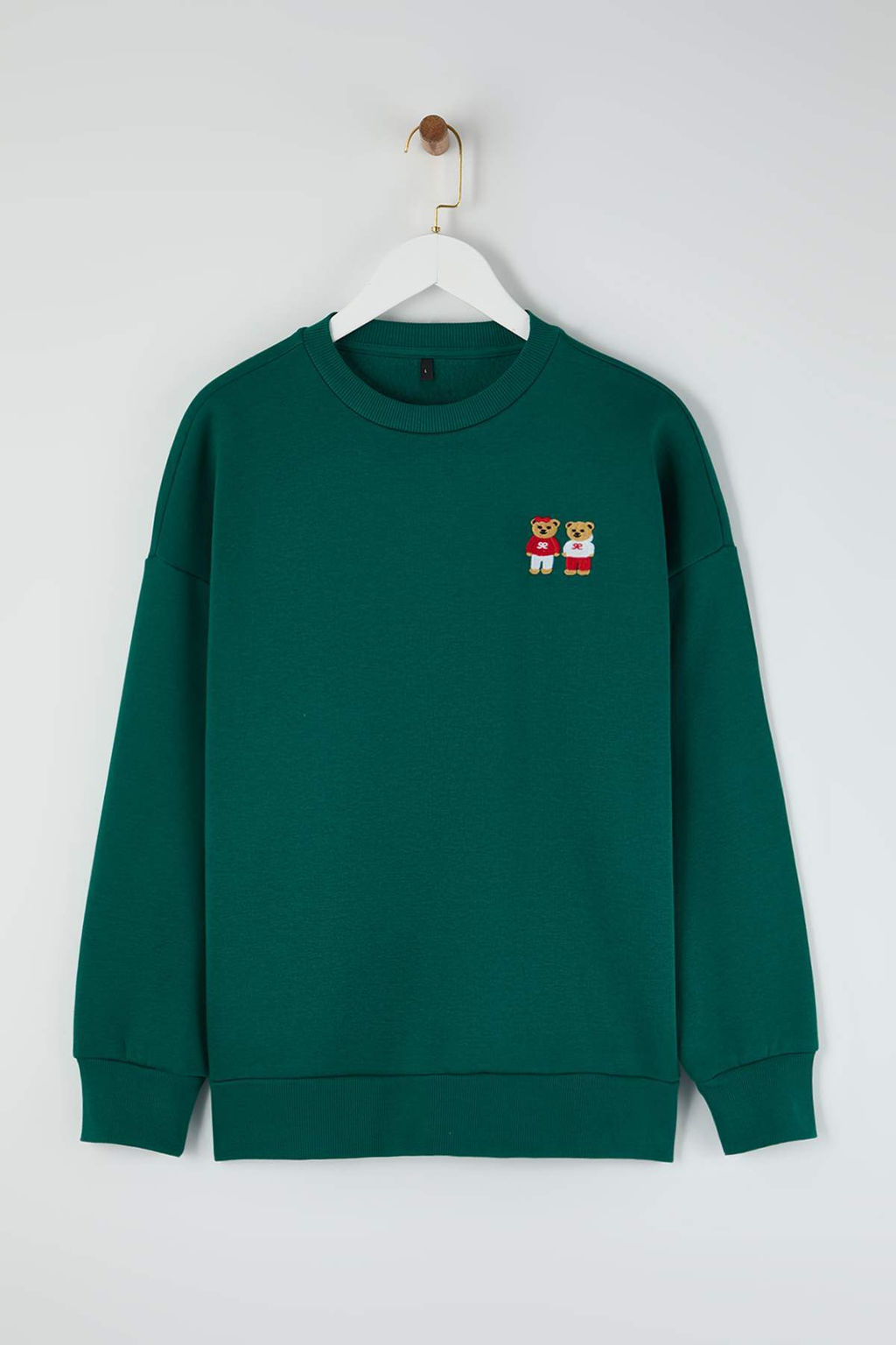 Teen Zumrut Yesili Ay?c?k Nak?sl? Oversize Ici Polarl? Orme Sweatshirt TWOAW26SW00197