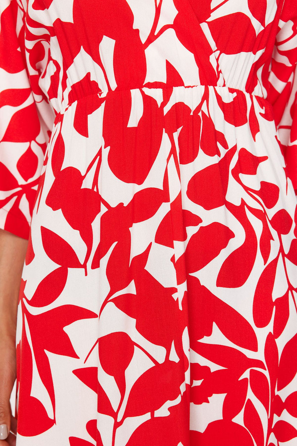 K?rm?z? Sal Desen A Kesim Kruvaze Yaka Midi Dokuma Elbise DWOSS24EL00913