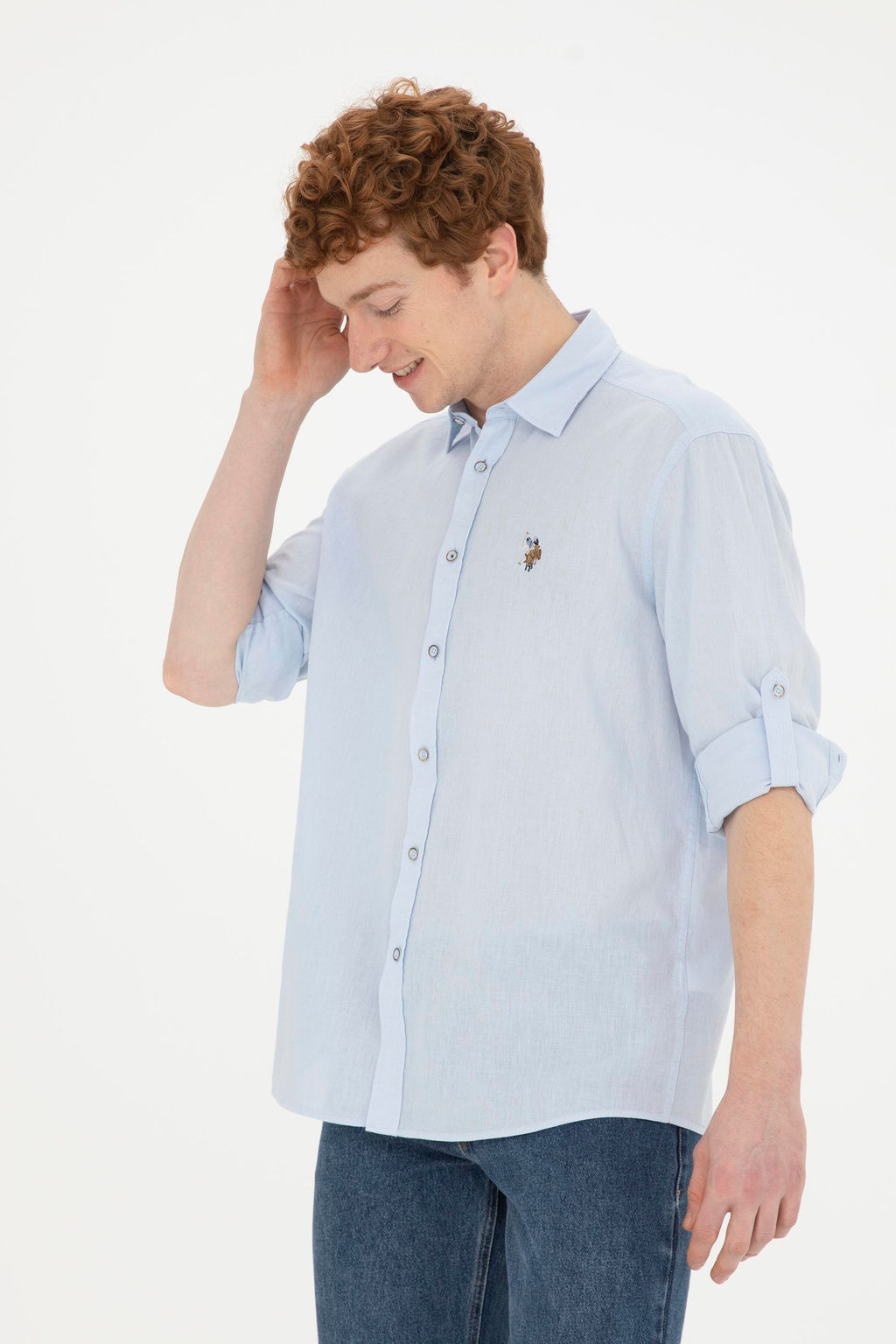Мужская голубая базовая рубашка с длинным рукавом - U.s. polo assn фото 3