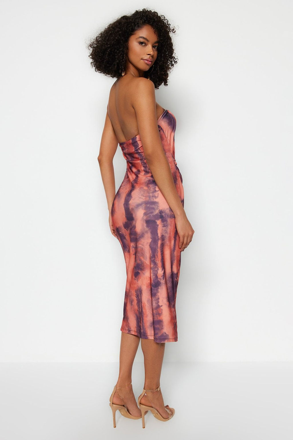 Bask??l? Vucuda Oturan Midi Tek Omuz Ayarlanabilir Ask?l? Orme Kalem Elbise TWOSS23EL01577