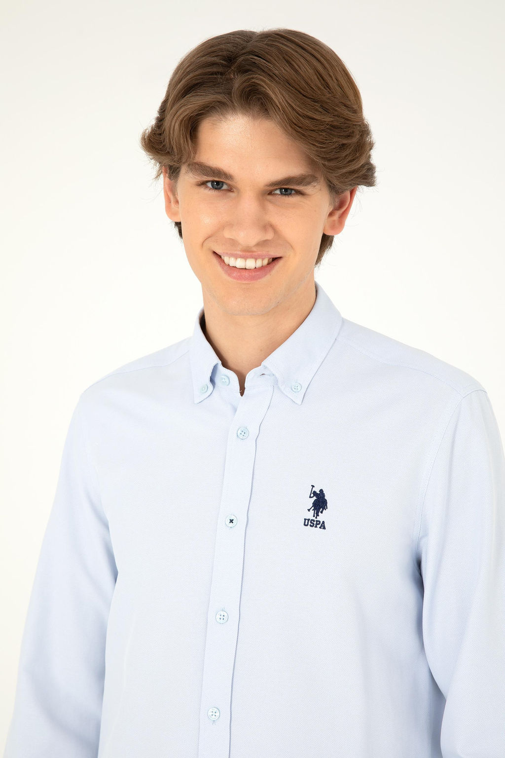 Мужская голубая базовая рубашка с длинным рукавом - U.s. polo assn фото 2