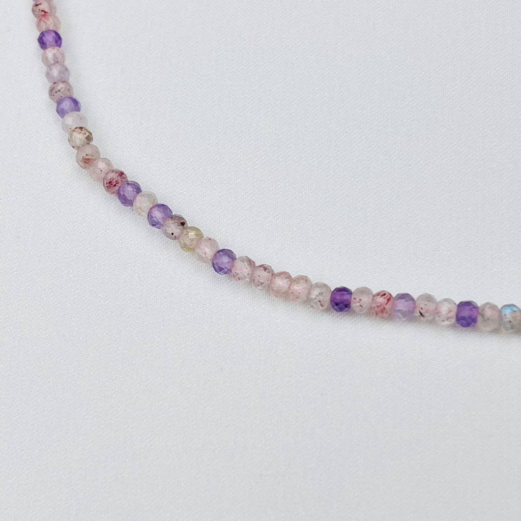Колье из Рутилового кварца, Аметиста и Клубничного кварца 42 см +