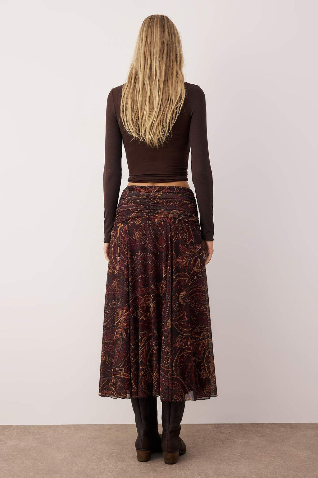 Cok Renkli Maxi Buzgu/Drape Detayl? Boho/Boho Chic Baskl?l? Tul Esnek Orme Etek TWOAW26ET00122