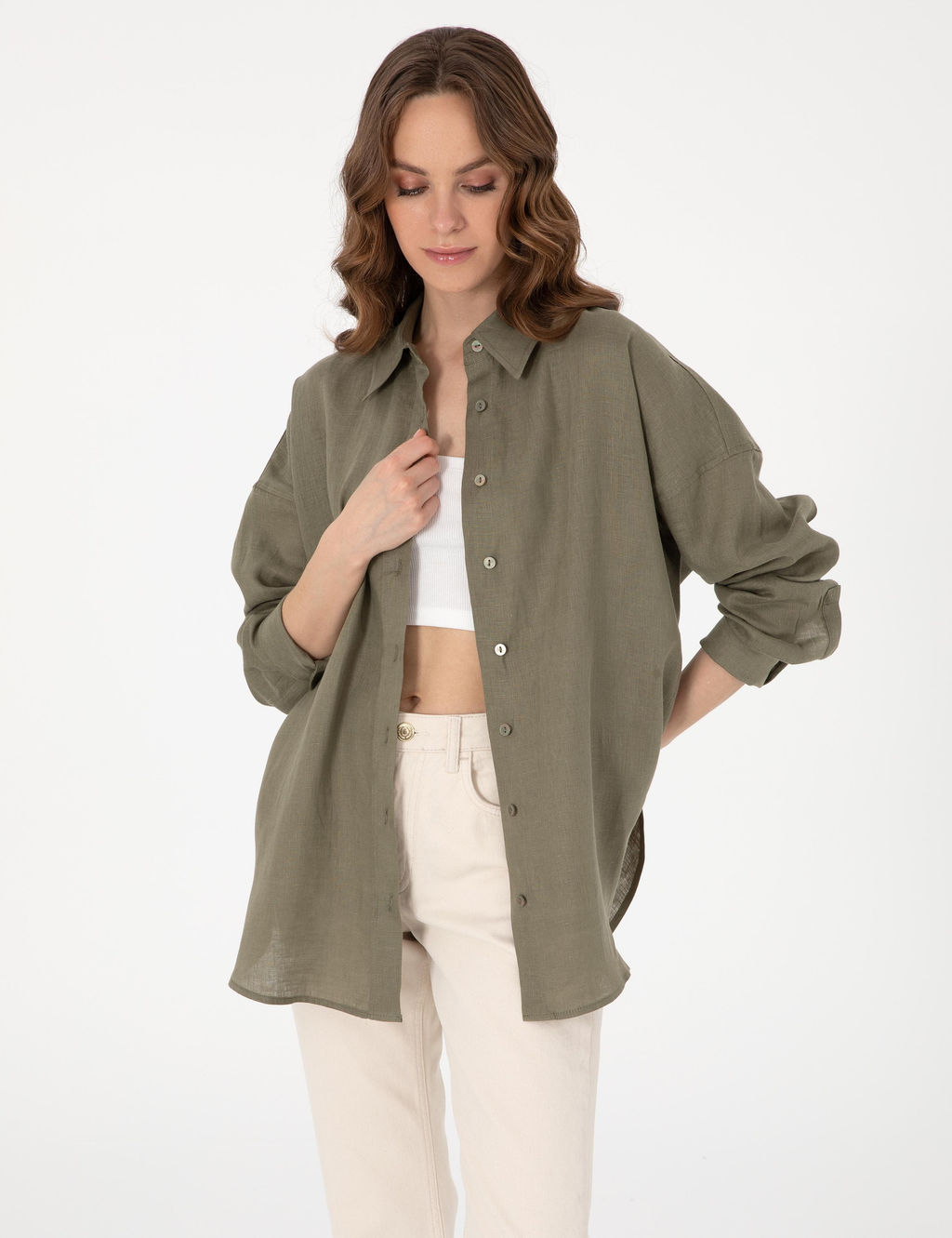 Haki Oversize Uzun Kollu G_mlek