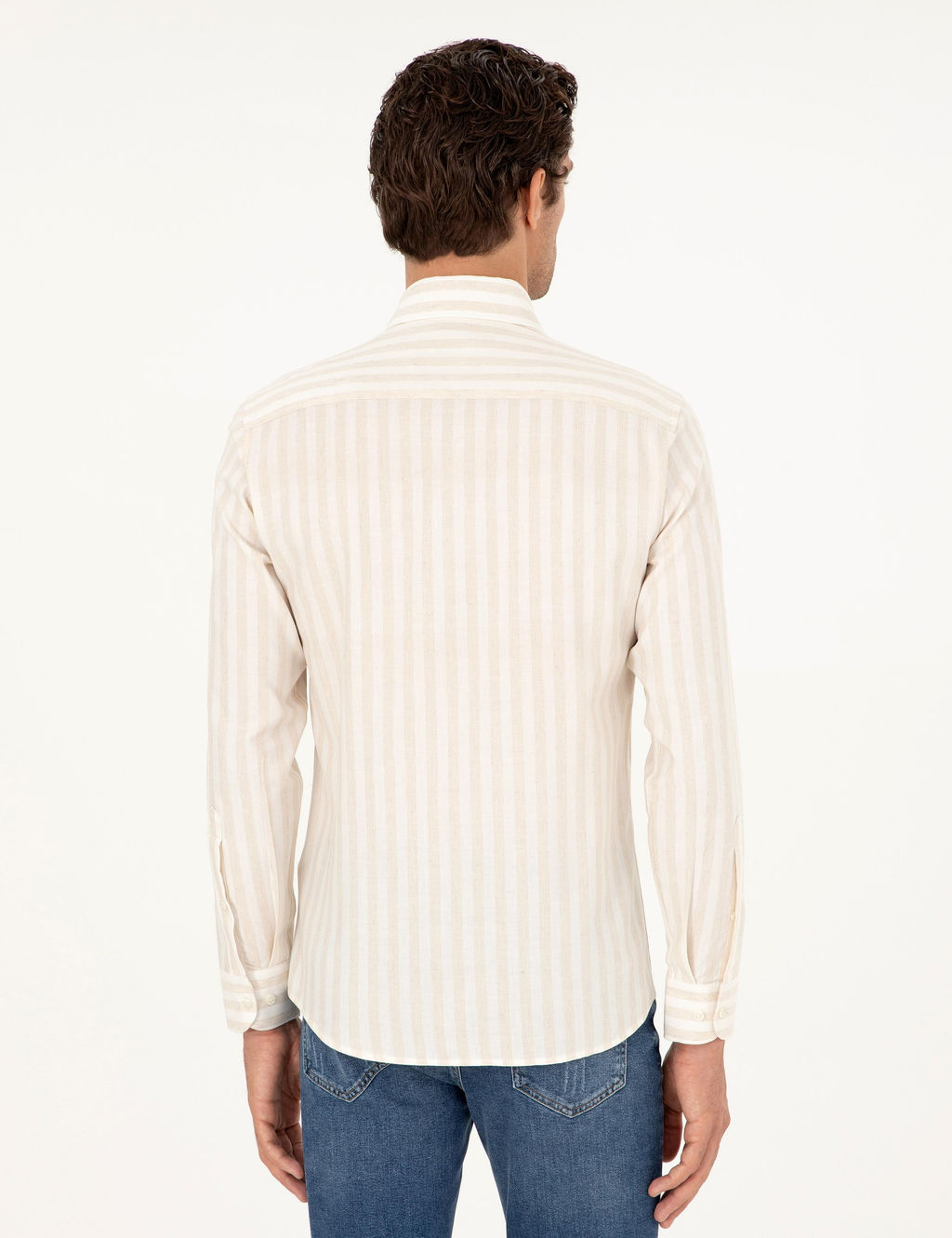 Bej Slim Fit _izgili Keten Kar___ml_ G_mlek
