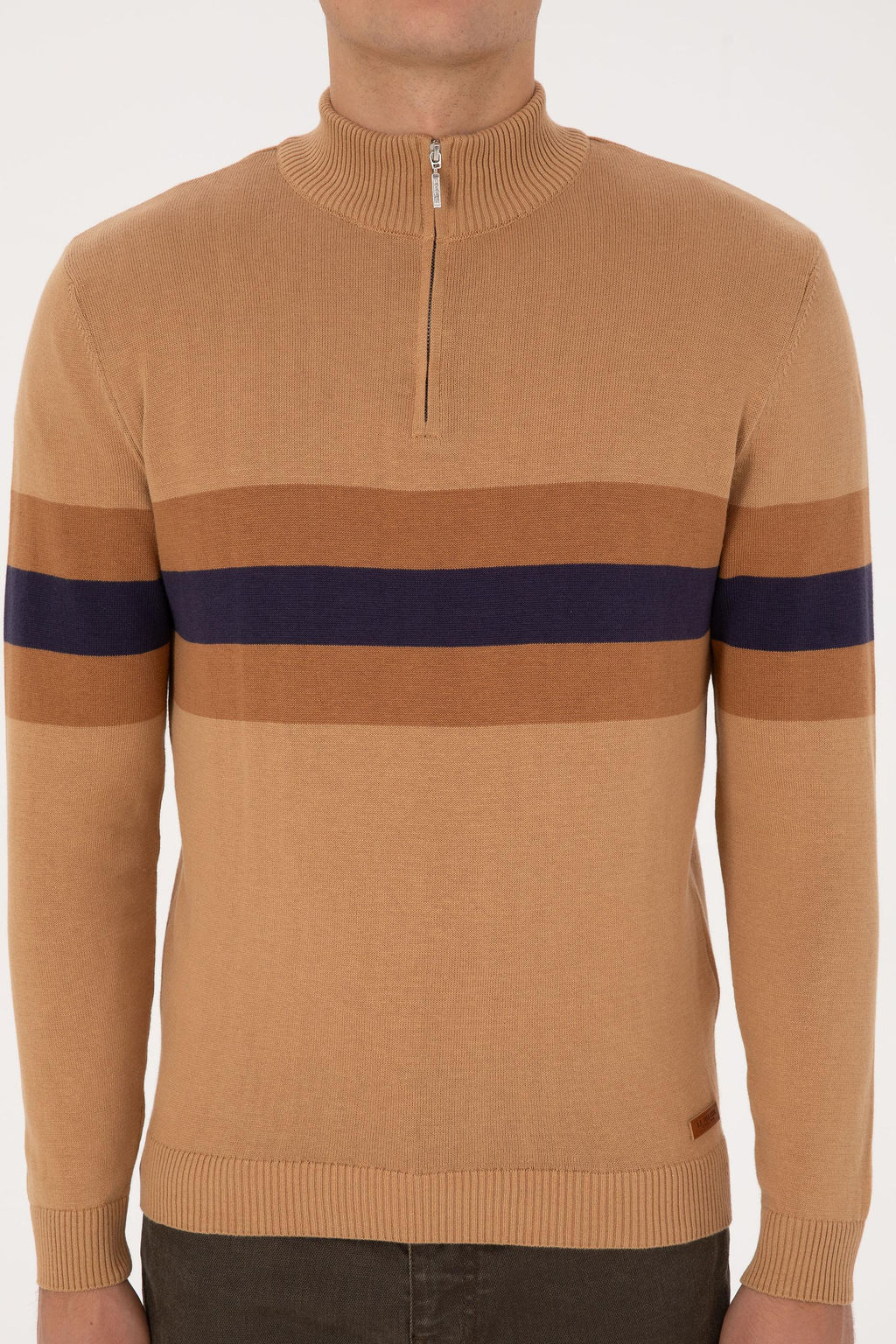 Erkek Regular Fit Yar_m Fermuarl_ Camel Kazak - U.s. polo assn фото 6