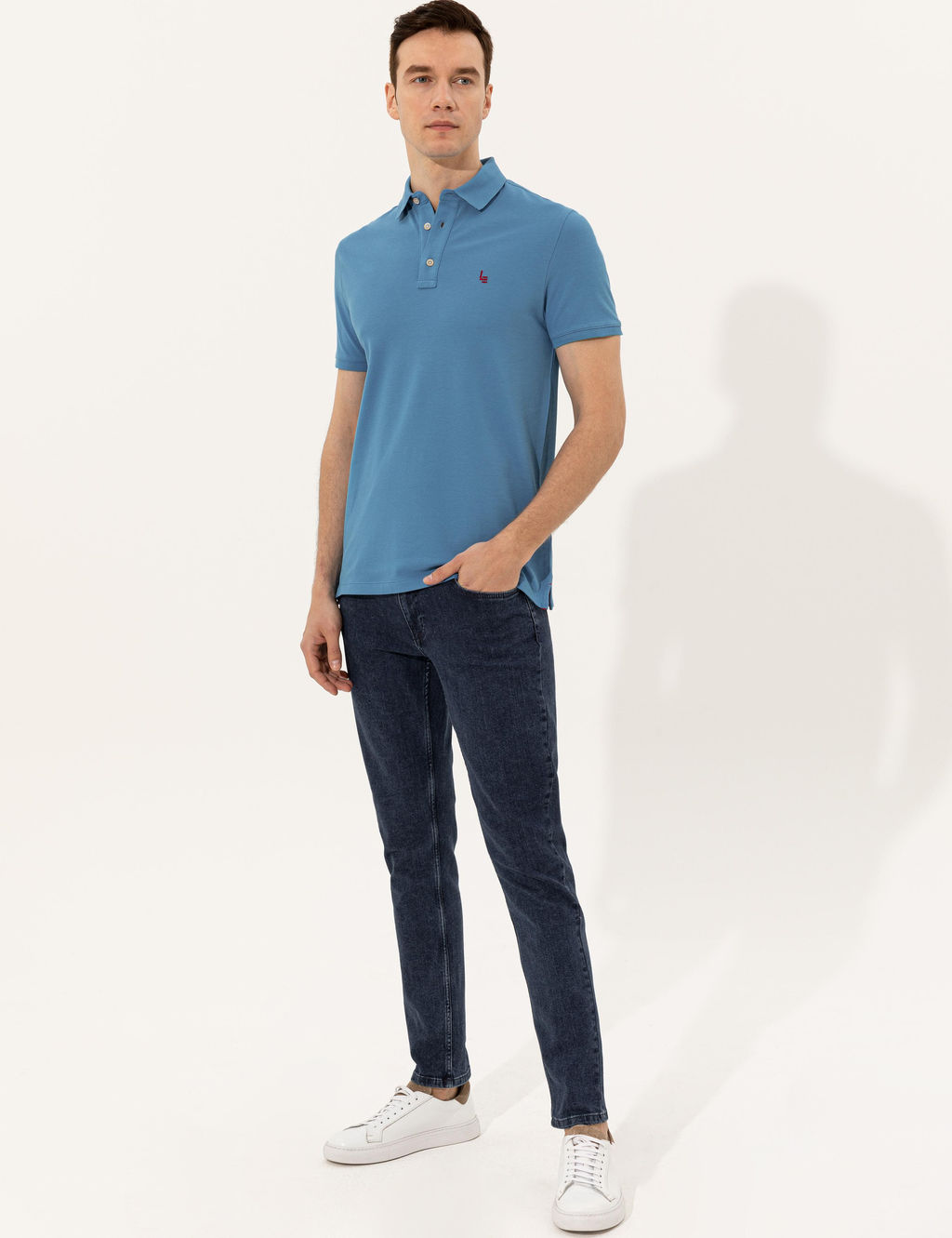 Kobalt Mavi Polo Yaka Slim Fit Basic T-Shirt