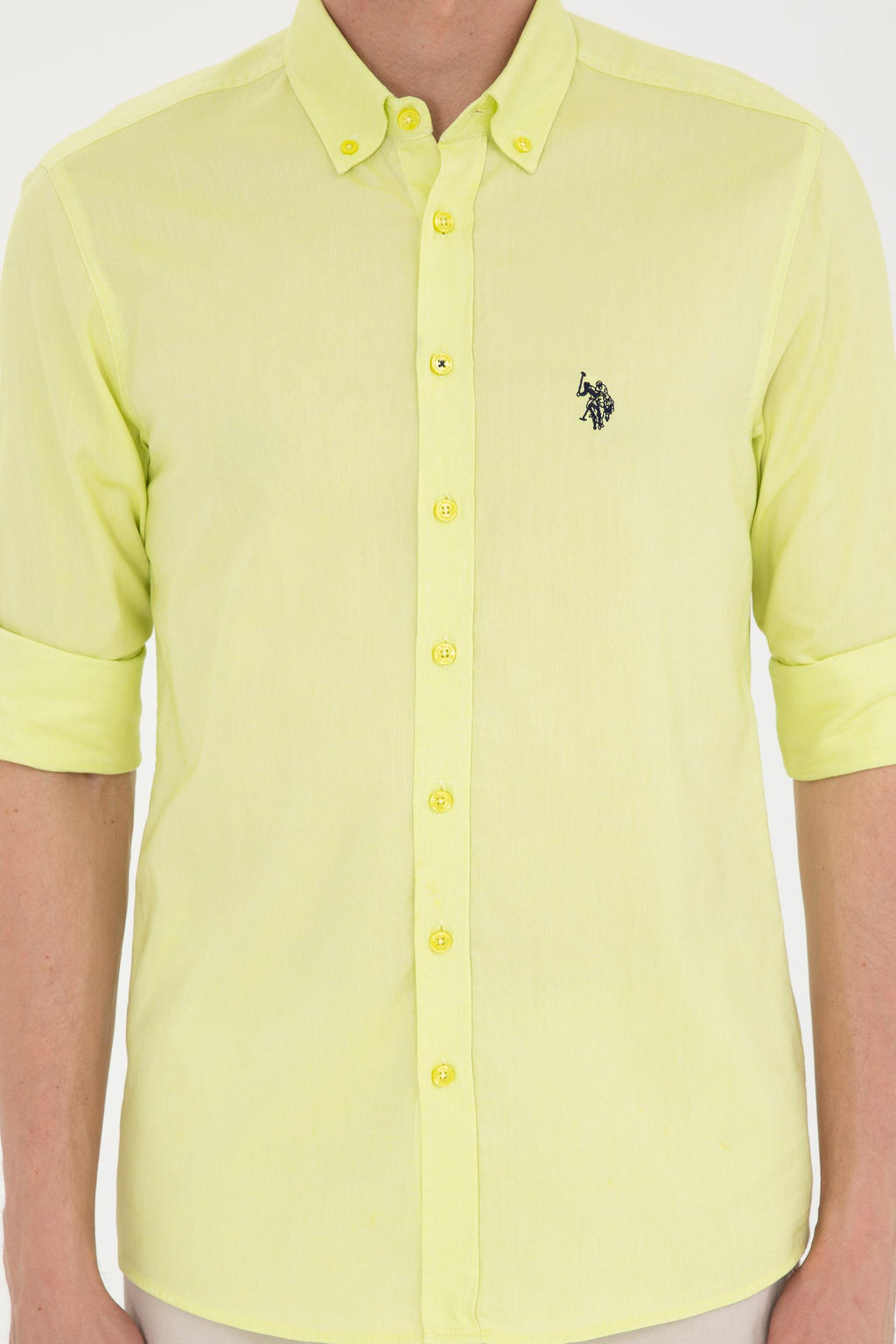 U. S. Polo Assn / Мужская неоново-желтая базовая рубашка с длинным рукавом - U.s. polo assn фото 13