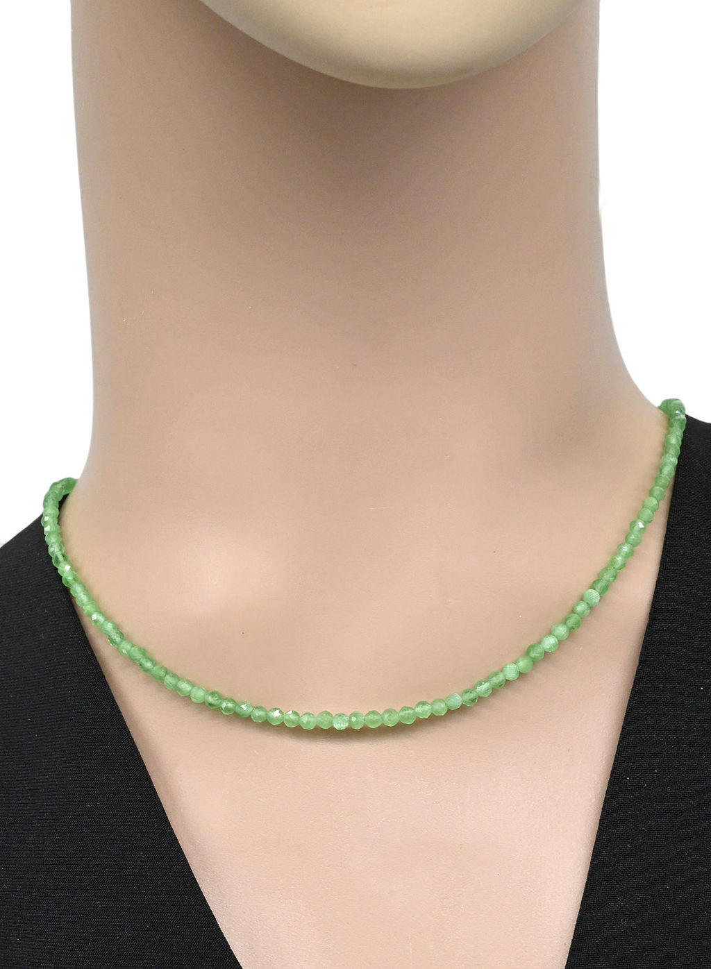 Чокер из улексита с эффектом кошачьего глаза шарик гр.3мм цвет зеленый, 40см