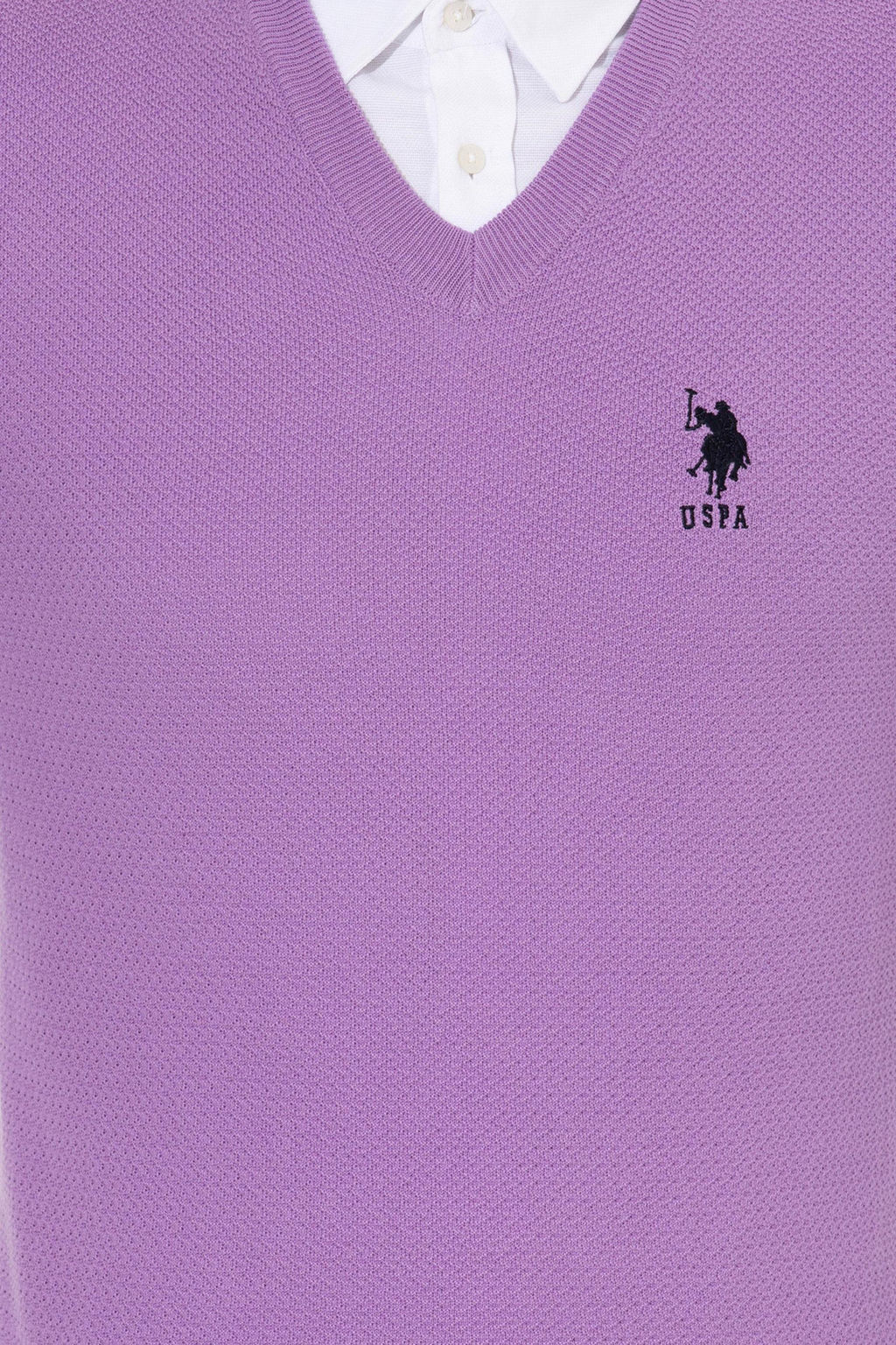 U. S. Polo Assn Мужской базовый трикотажный свитер сиреневого цвета с v-образным вырезом - U.s. polo assn фото 6