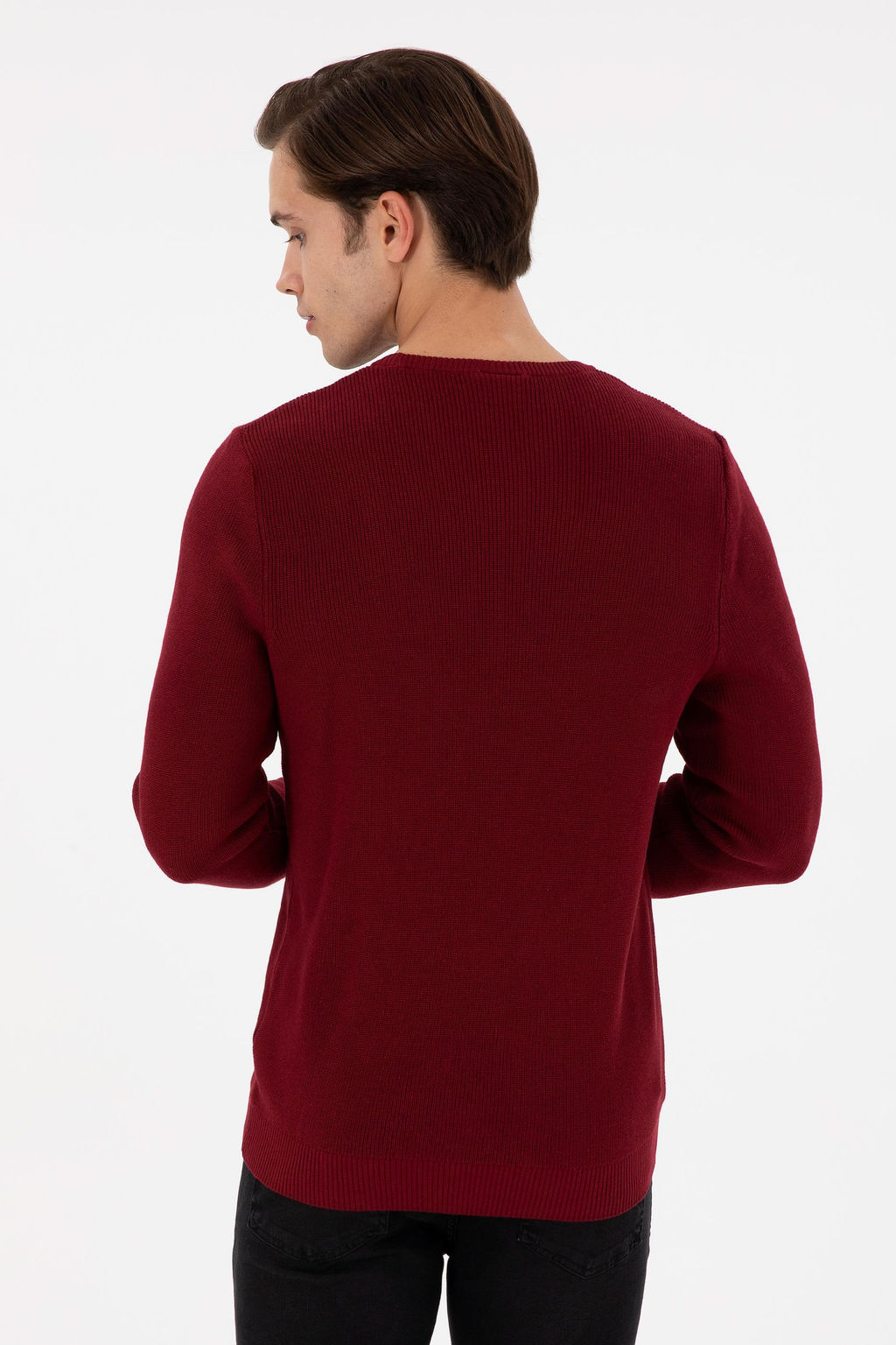 Erkek Slim Fit Bisiklet Yaka Bordo Basic Kazak - U.s. polo assn фото 5