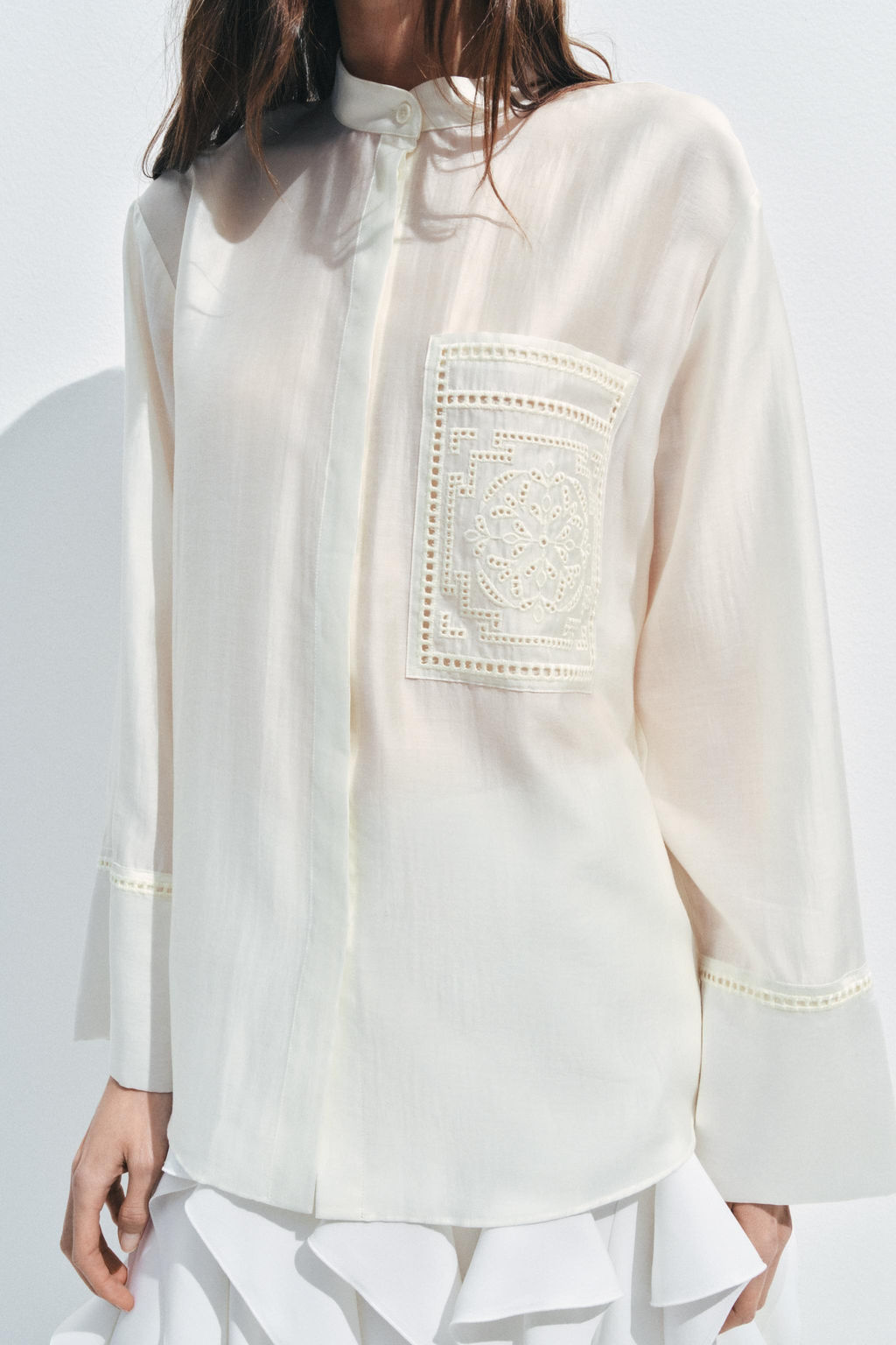 CAMISA BOLSILLO BORDADO ZW COLLECTION / Blanco - Zara фото 4