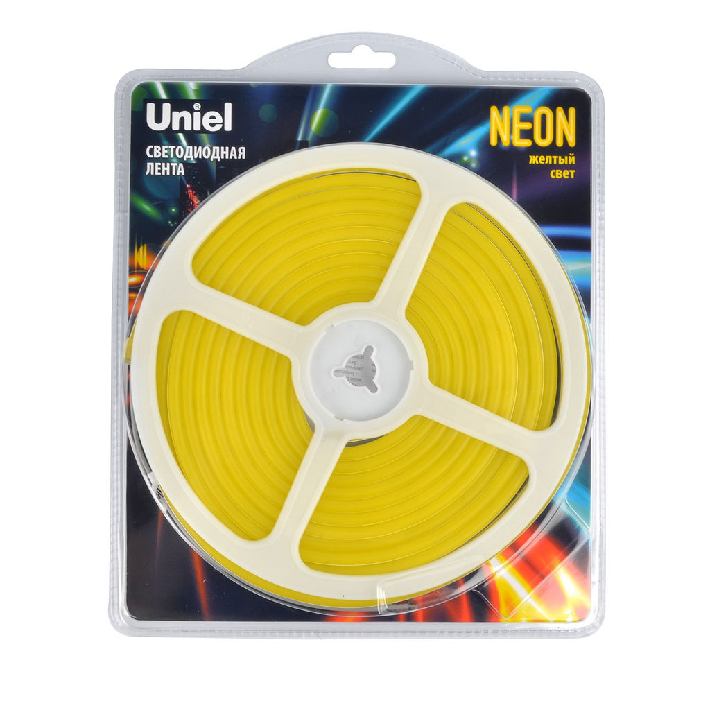 ULS-N01-2835-120LED/m-6mm-IP67-DC12V-9W/m-5M-YELLOW Гибкая светодиодная лента. NEON. Катушка 5м. в блистере. Желтый свет. ТМ Uniel