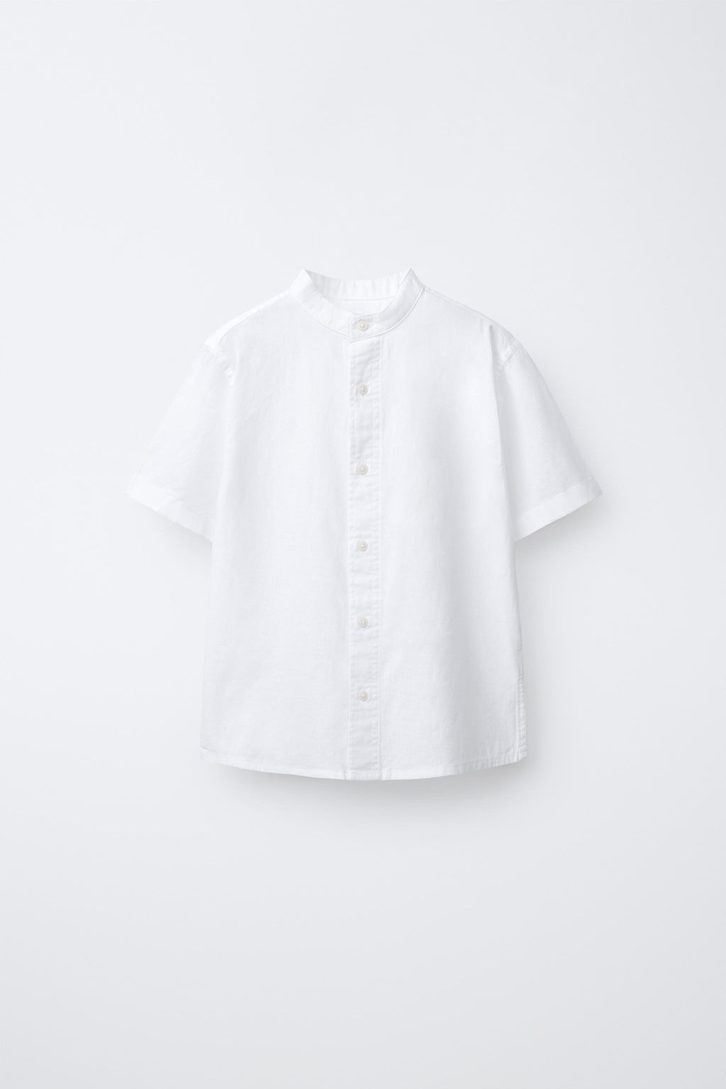 CAMISA CUELLO MAO ALGOD?N Y LINO / Blanco