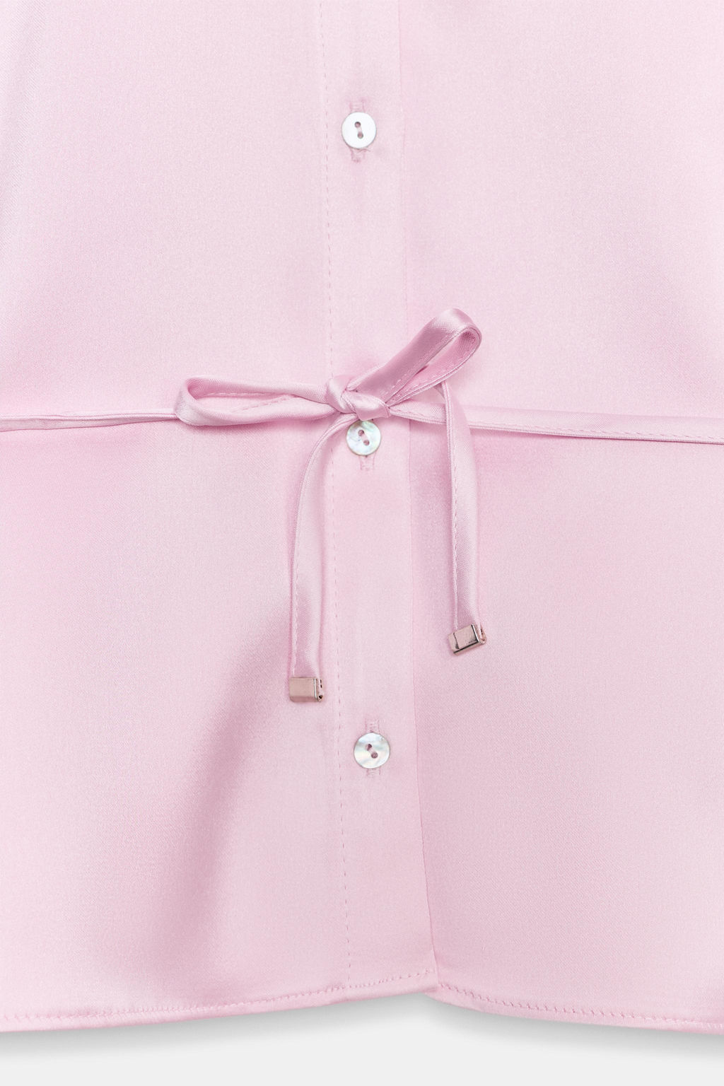 CAMISA SATINADA MANGA CORTA CINTUR?N / Rosa