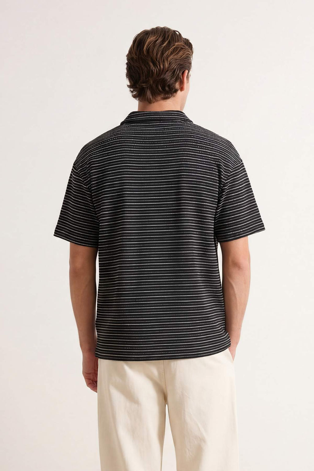Lacivert Oversize/Genis Kesim Cizgili Polo Yaka T-shirt TMNSS26PO00008 - Trendyolmilla фото 6