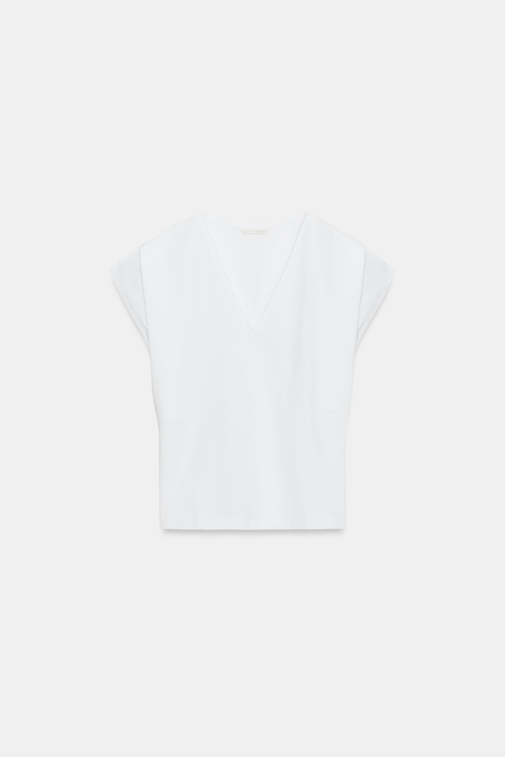 CAMISETA ESCOTE PICO ALGOD?N / Blanco - Zara фото 5