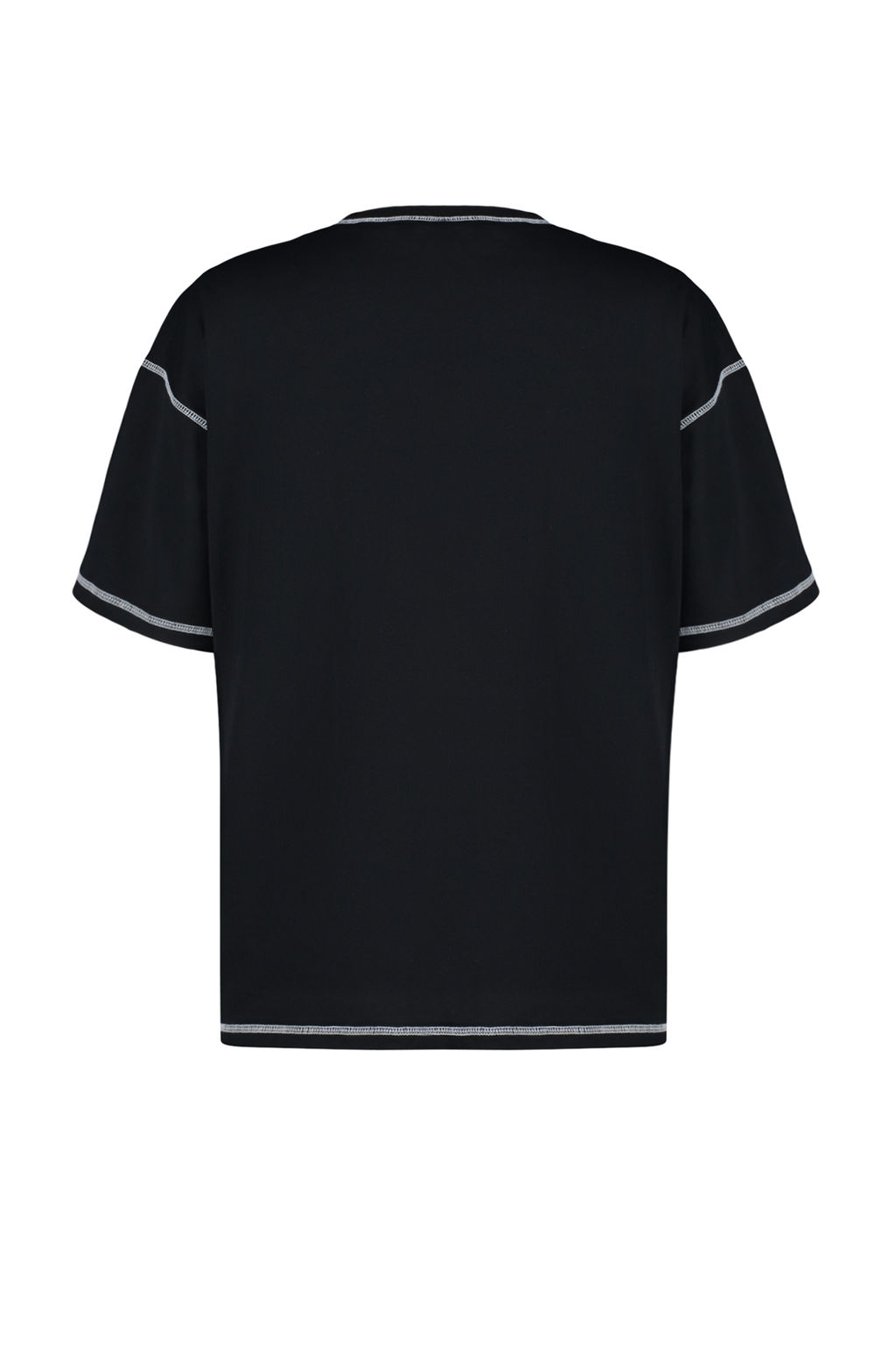 Siyah %100 Pamuk Karkoya Dikis Detayl? Oversize/Genis Kesim Orme T-Shirt TWOSS24TS00184