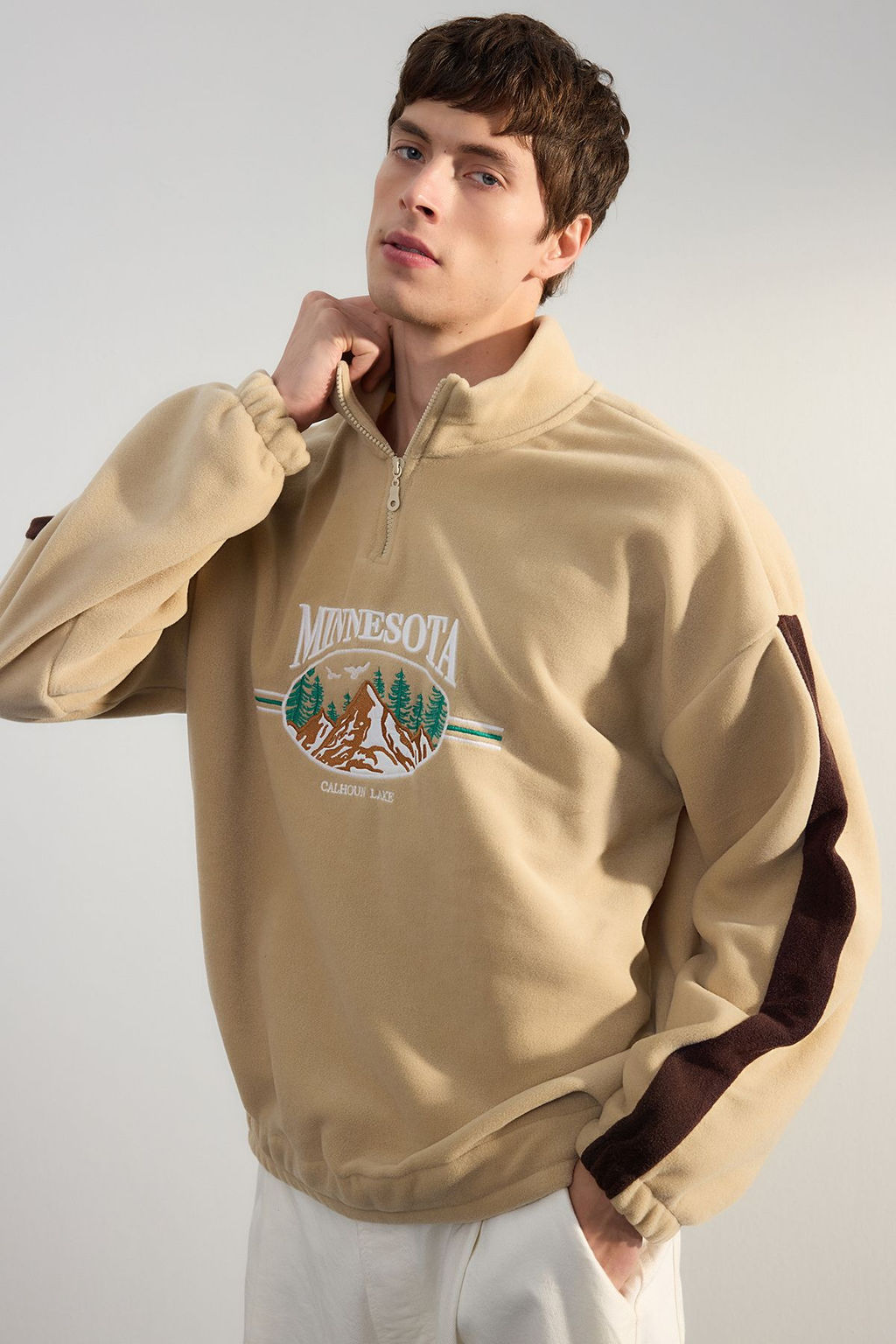 TRENDYOL MAN Antrasit Unisex Oversize/Genis Kesim Dik Yaka Fermuarl? Anti-pilling Polar Sweatshirt TMNAW24SW00034 - Trendyolmilla фото 3