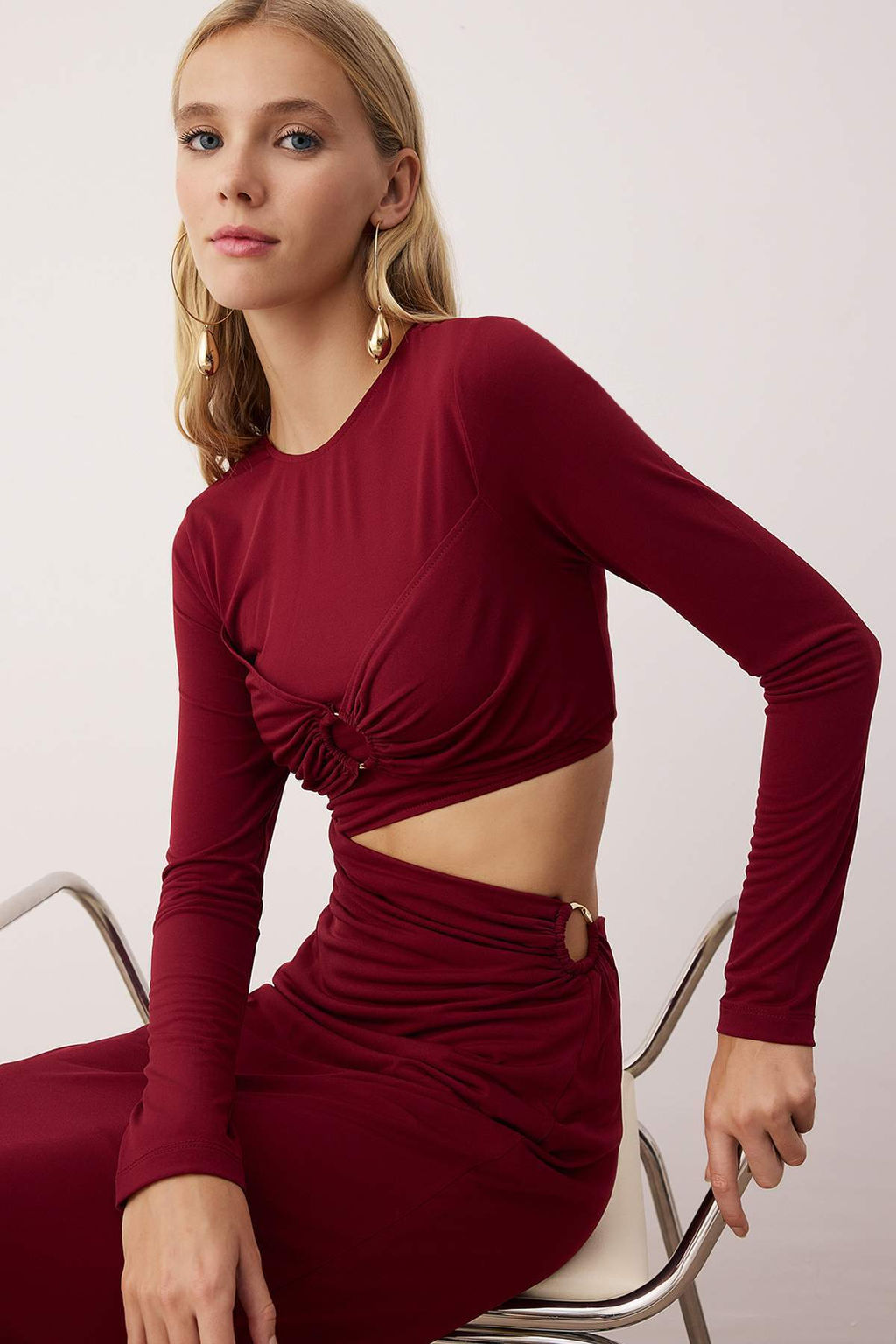Bordo Aksesuar ve Bel Cut-Out Detayl? Orme Elbise TPRAW26EL00021 - Trendyolmilla фото 2
