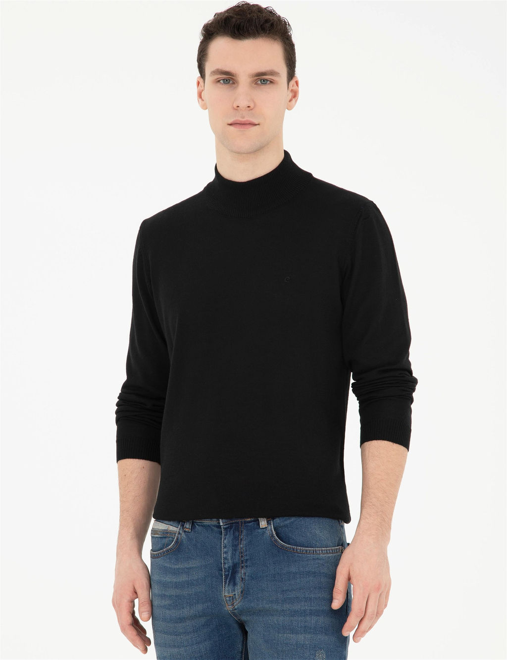 Siyah Slim Fit Yar_m Bal_k__ Yaka Y_n Kar___ml_ Basic Triko Kazak - Pierre cardin фото 3