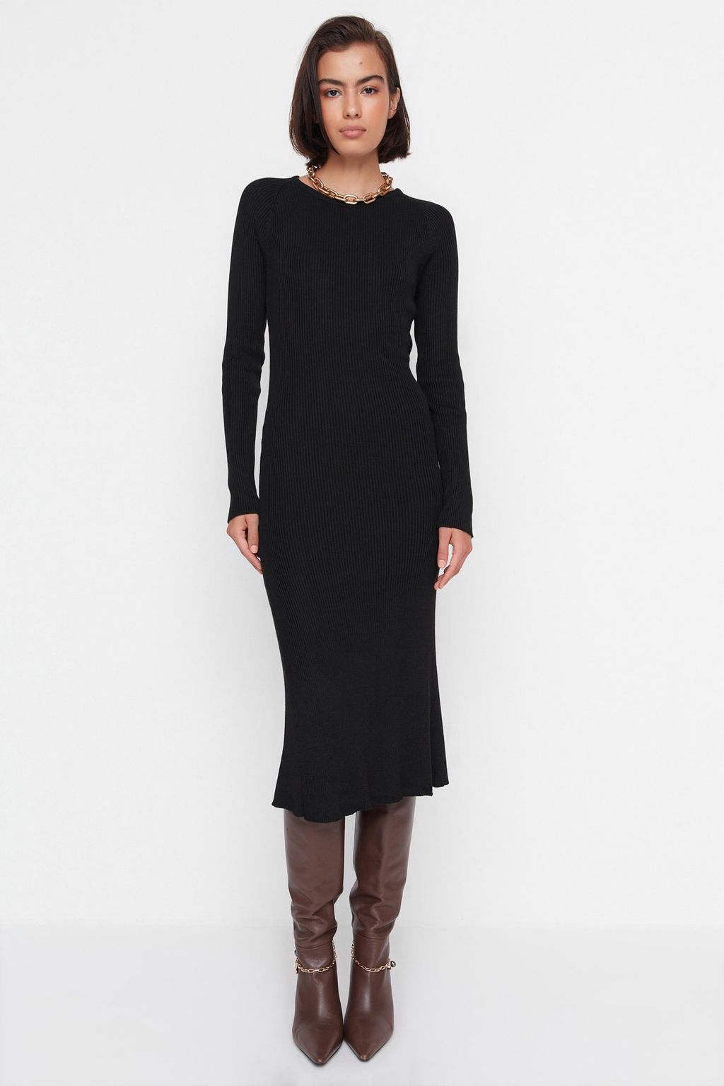 TRENDYOLMILLA Lacivert Midi Triko Basic Elbise TWOAW23EL00023  фото 3