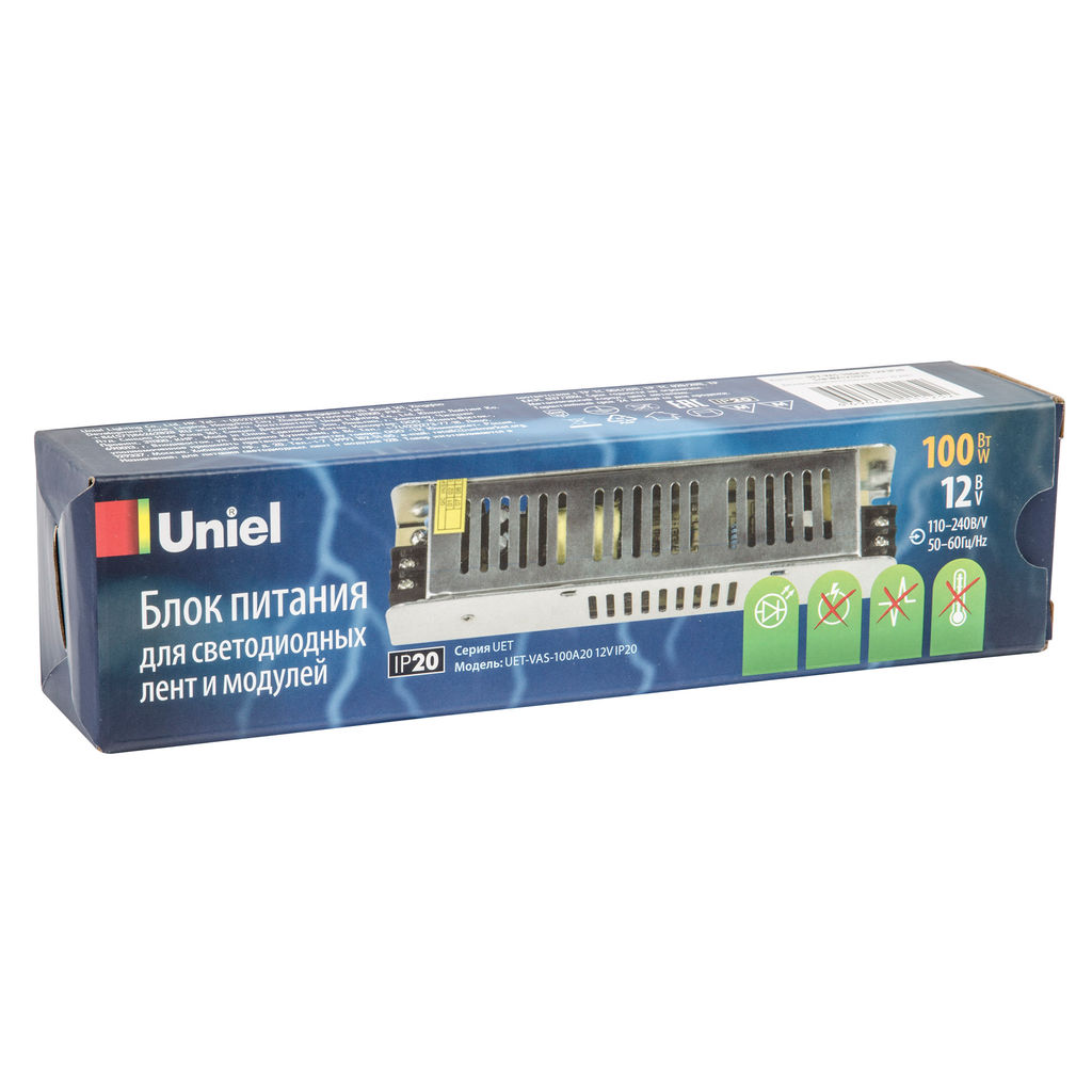 UET-VAS-100A20 12V IP20 Блок питания, 100Вт. Металлический корпус. TM Uniel