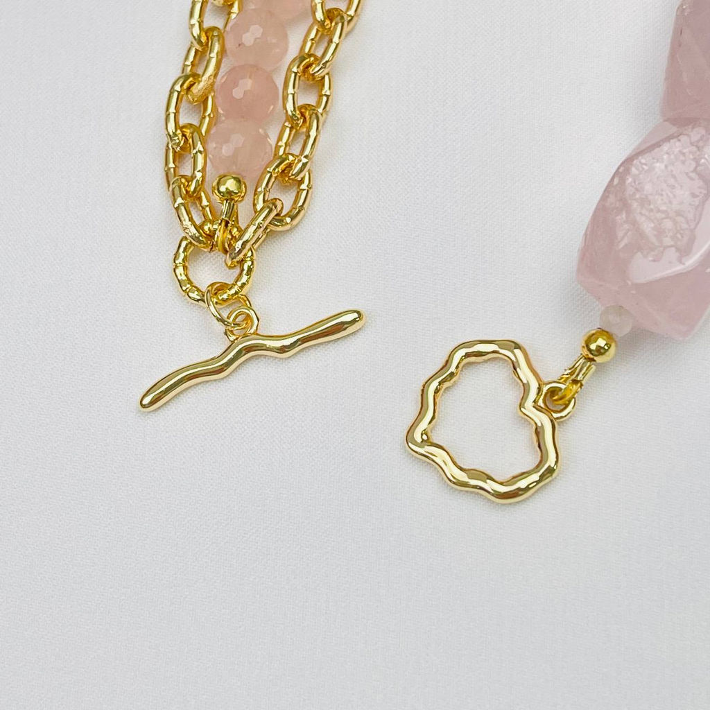 Браслет из Розового кварца с цепочкой 16,5 см