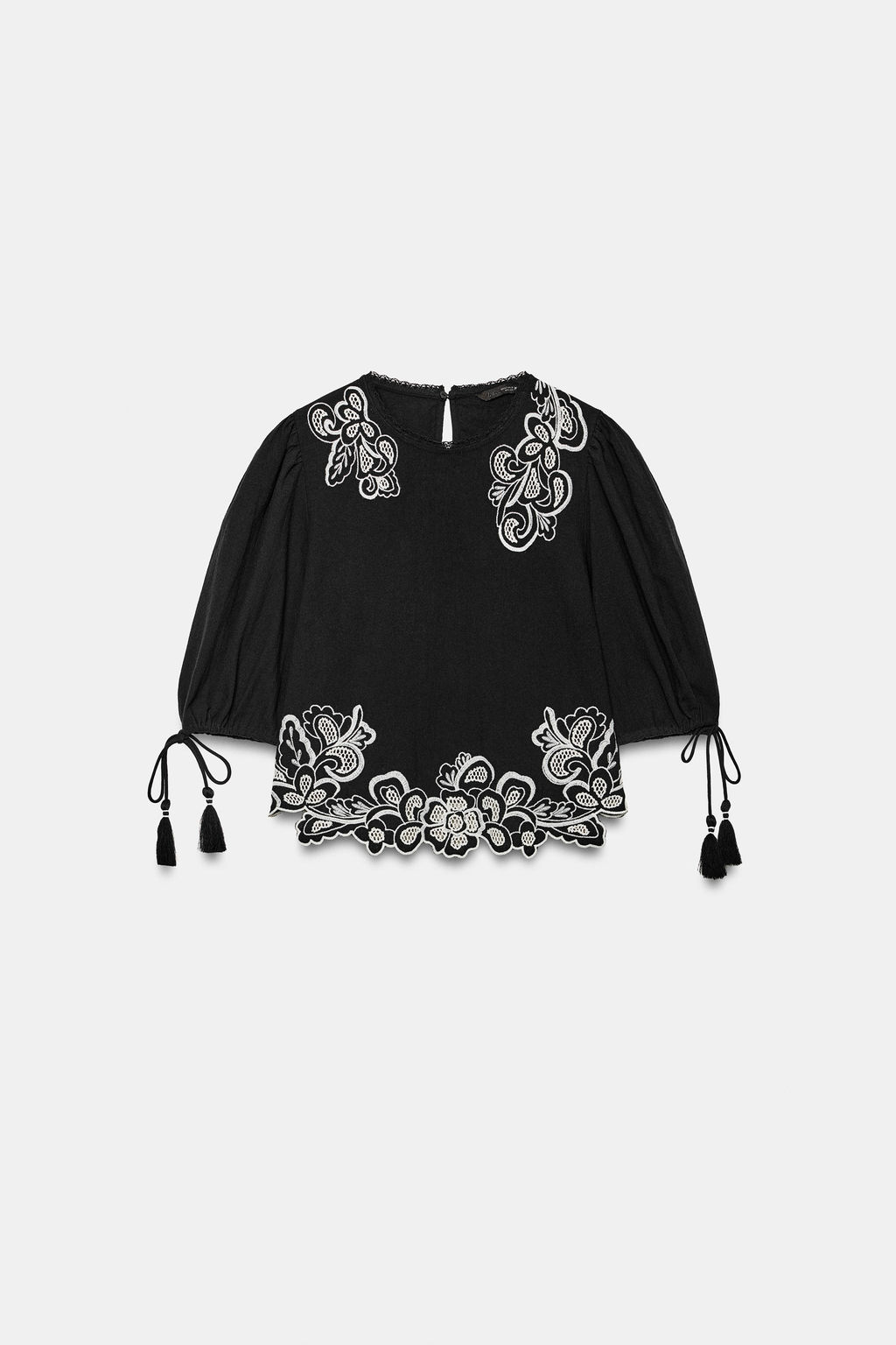 BLUSA BORDADOS MANGA ABULLONADA / Negro - Zara фото 8