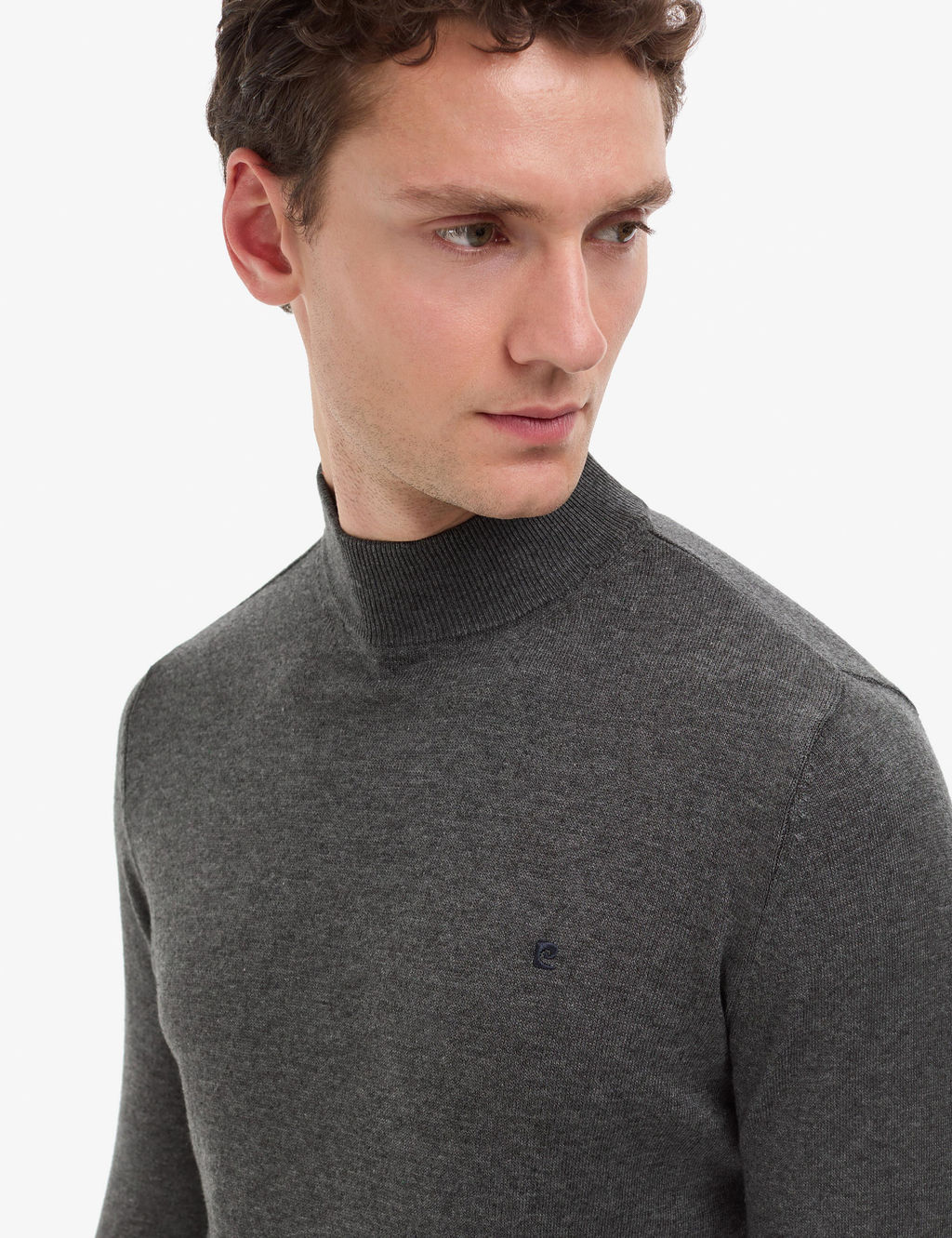 Antrasit Melanj Slim Fit Yar_m Bal_k__ Yaka Basic Triko Kazak