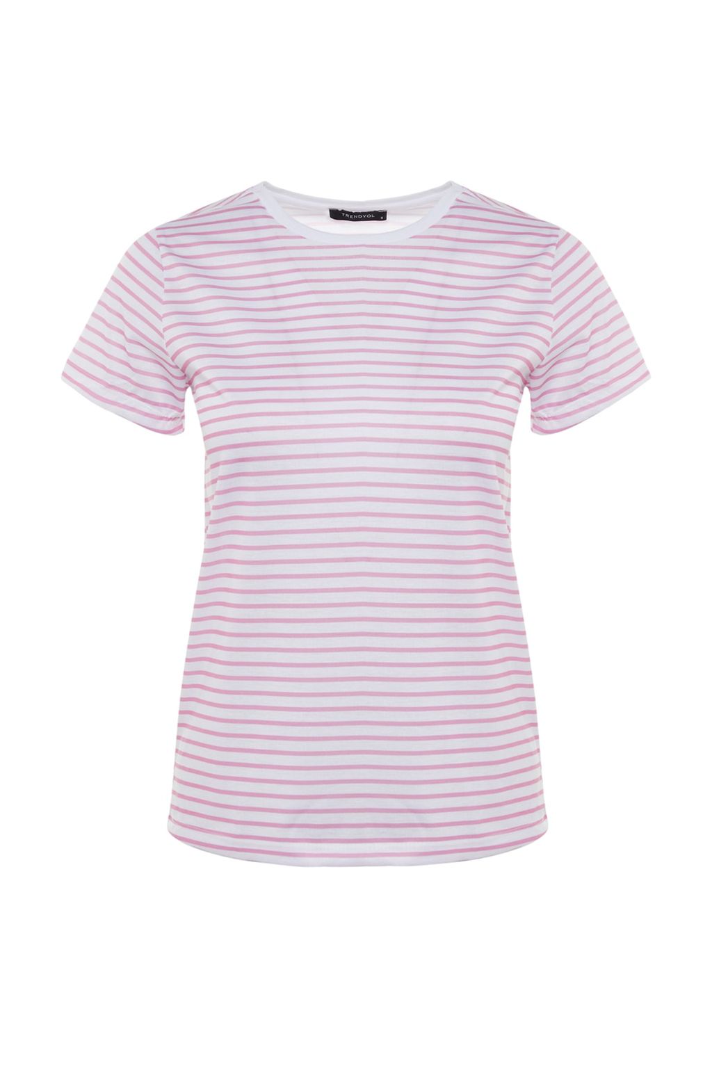 TRENDYOLMILLA Kahverengi-Bej-Haki Cizgili 3lu Paket Basic Bisiklet Yaka Orme T-Shirt TWOSS20TS0146 фото 22