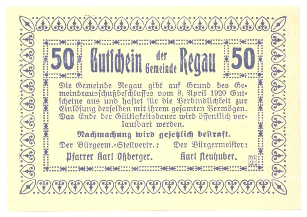 50 геллеров 1920 года Австрия Нотгельд