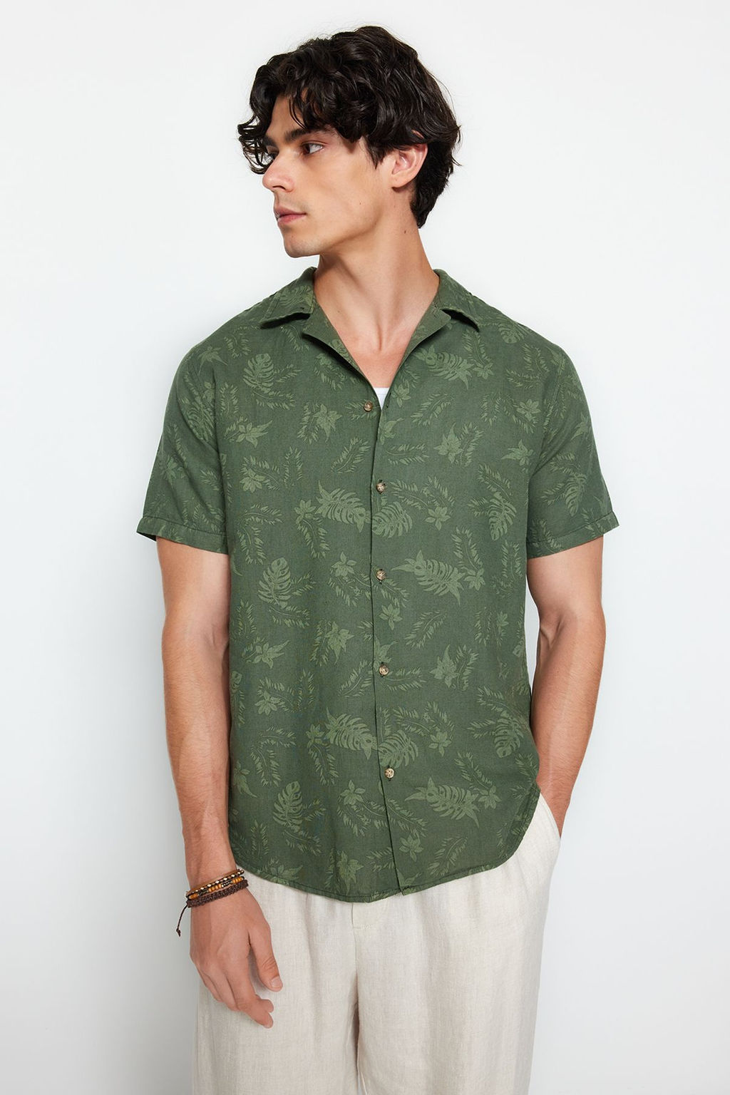 TRENDYOL MAN Haki Regular Fit Apas Yaka Keten Kar?s?ml? Gomlek TMNSS20GO0443 - Trendyolmilla фото 6