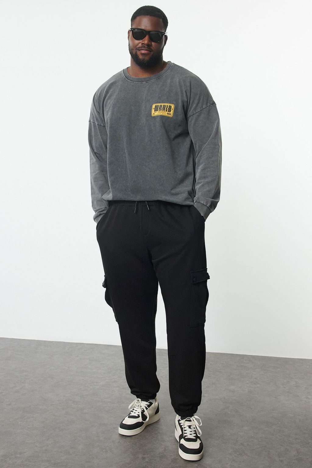 Buyuk Beden Siyah Oversize/Genis Kesim Kargo Cepli Kal?n Lastik Paca Esofman Alt? TMNAW25AJ00002 - Trendyolmilla фото 2