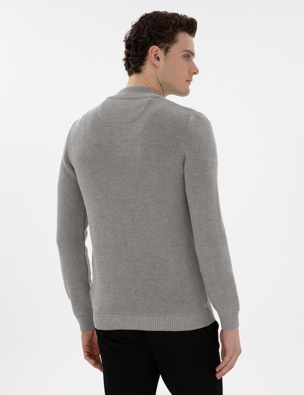 Gri Melanj Slim Fit Fermuarl_ Dik Yaka Kazak - Pierre cardin фото 5