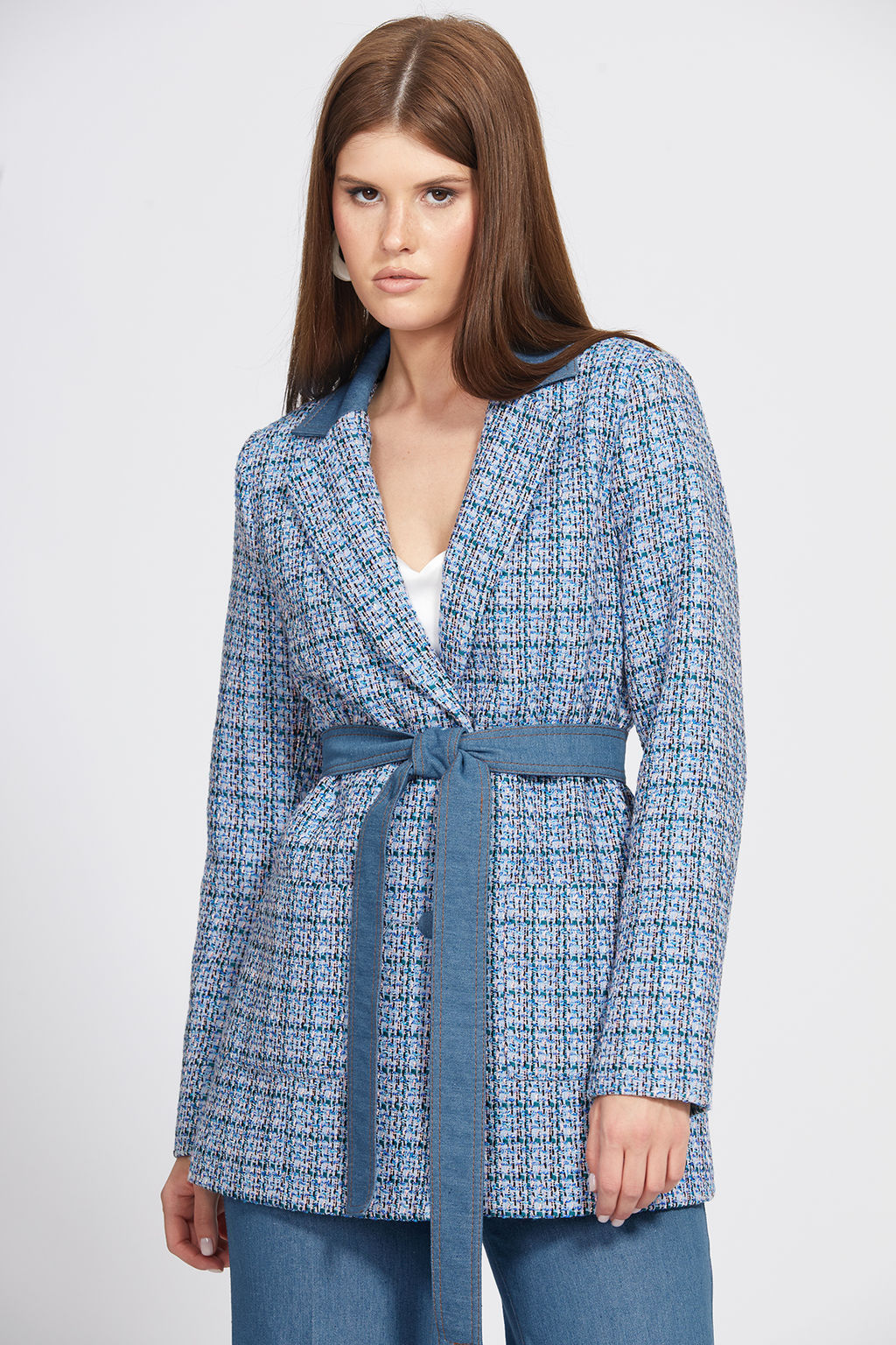 Жакет  твид голубой меланж