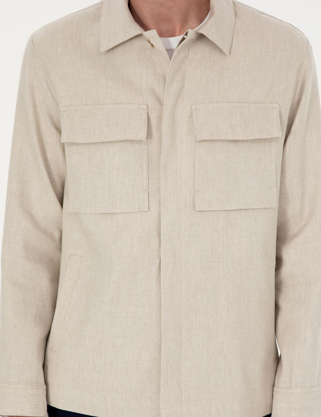Bej Slim Fit Keten Kar___ml_ Ceket G_mlek