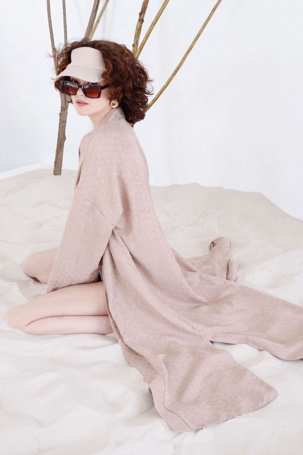 Кимоно длинное бежевое в горох - Martichelli фото 2