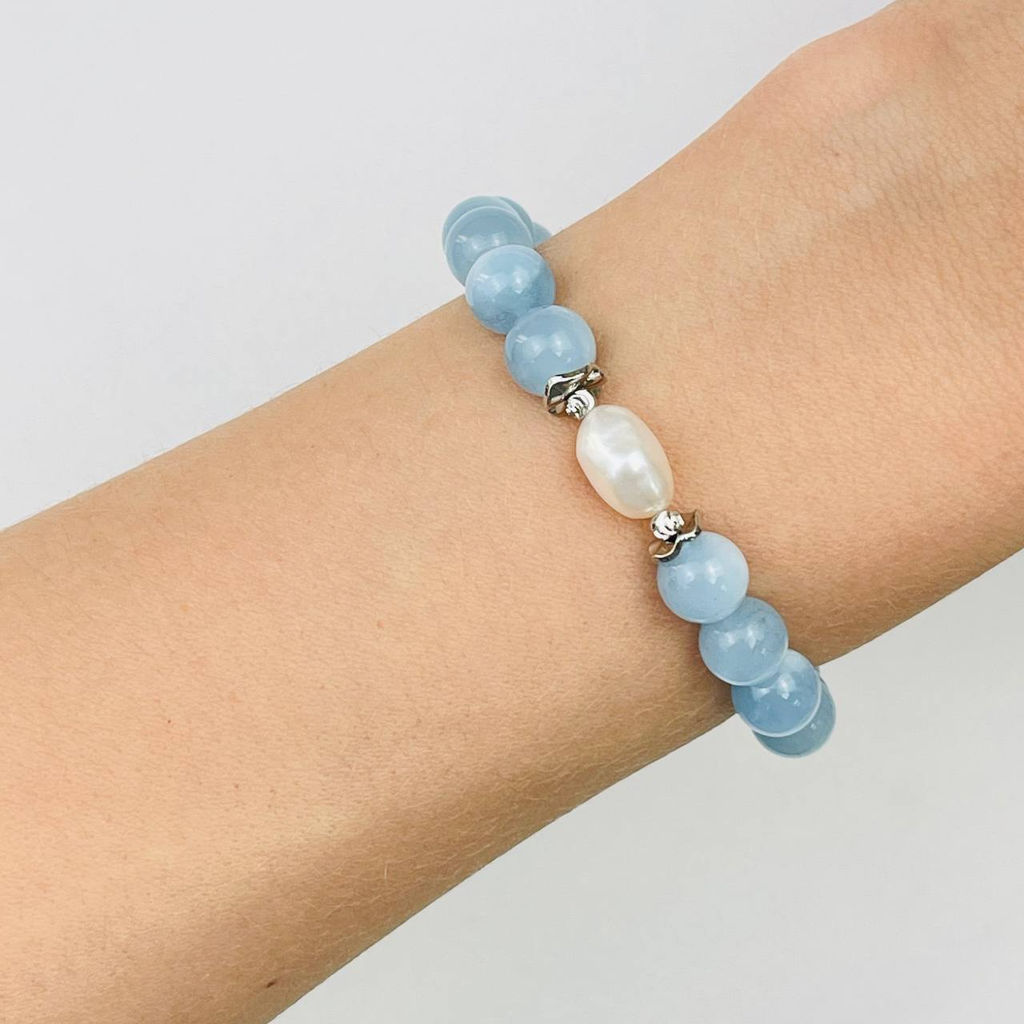 Браслет для Рака из Аквамарина и Жемчуга