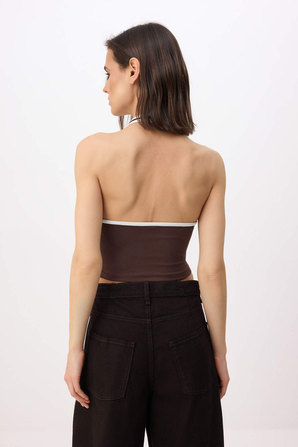 Kahverengi Fitted/Vucuda Oturan Boyundan Baglamal? Biyeli Pamuk Ribana Orme Atlet TWOSS26AL00065 - Trendyolmilla фото 4