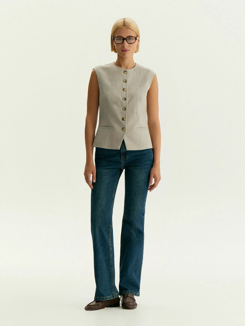 Однобортный жилет с принтом гусиная лапка, GL118/cage - Emka фото 2