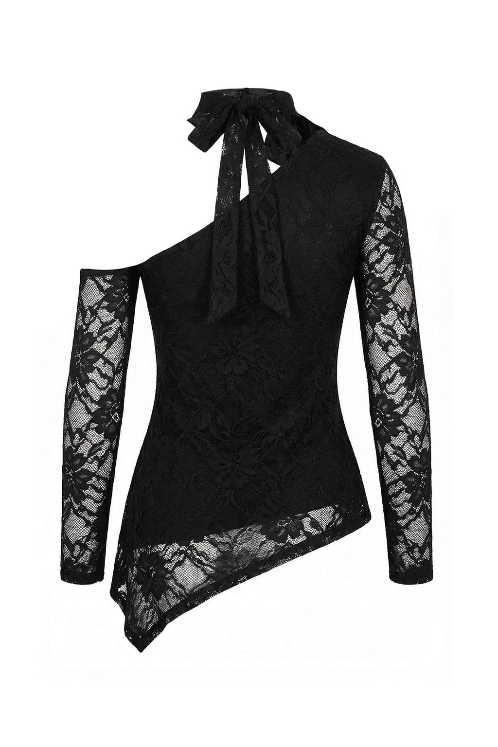 Siyah Cicekli Fitted/Vucuda Oturan Asimetrik Yaka Uzun Kollu Kusakl? Tul Orme Bluz TWOAW26BZ00346 - Trendyolmilla фото 5