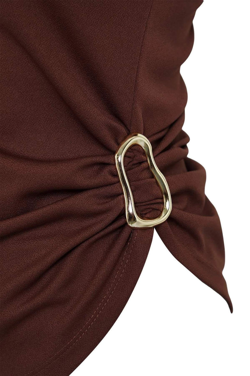 Kahverengi Duz Kay?k Yaka Kolsuz Orme Scuba Krep Party Bluz TPRSS25BZ00045