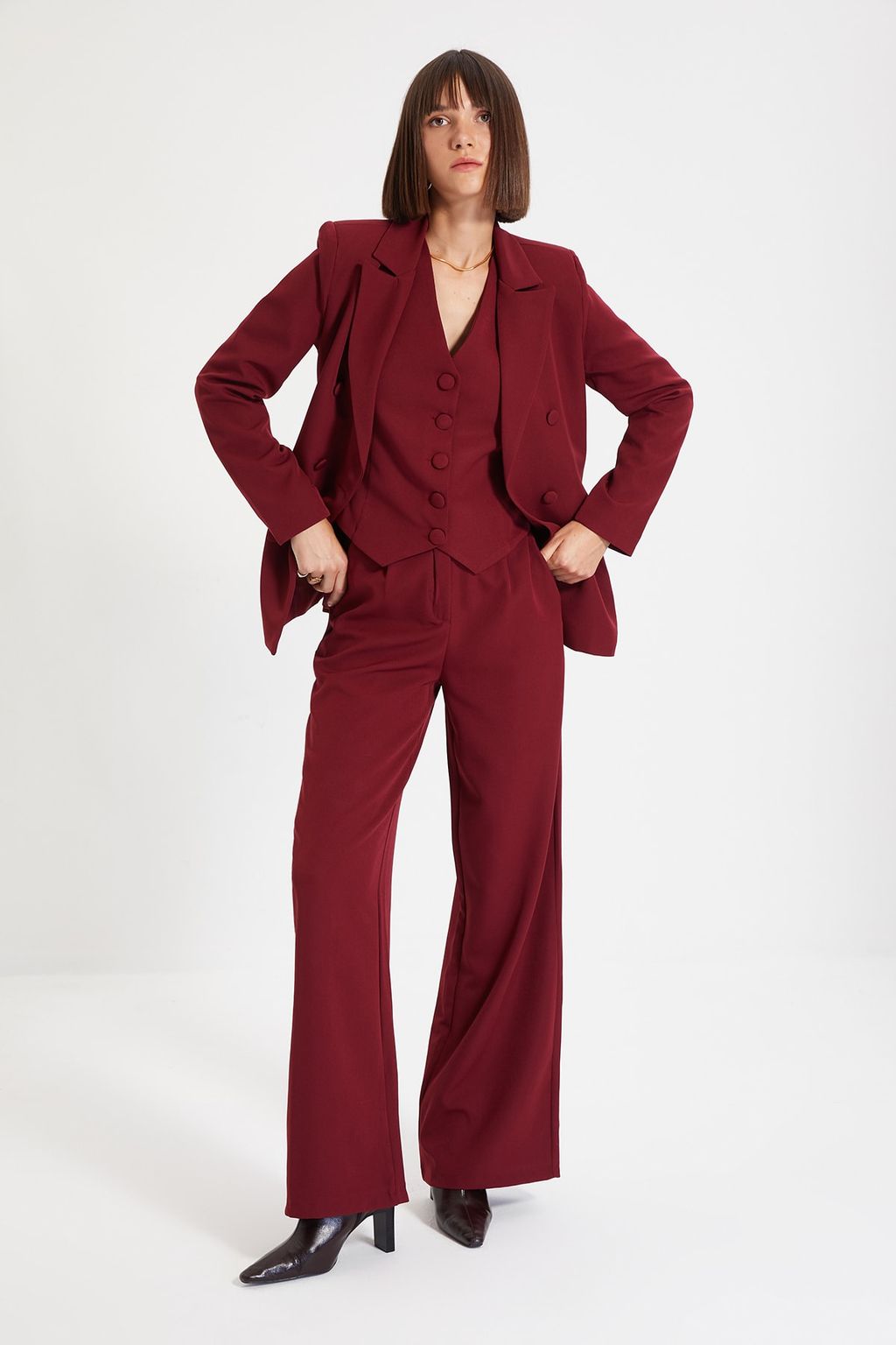 Bordo Regular Astarl? Dokuma Blazer Ceket TWOSS21CE0137
