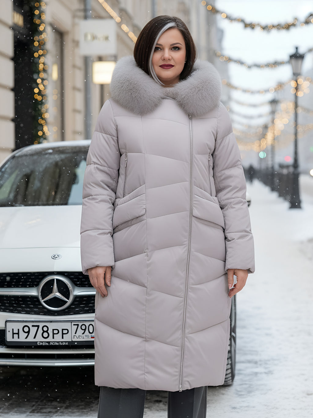 Двубортное пальто зимнее утепленное с мехом и капюшоном светло-коричневого цвета 7626SK - Visdeer фото 22