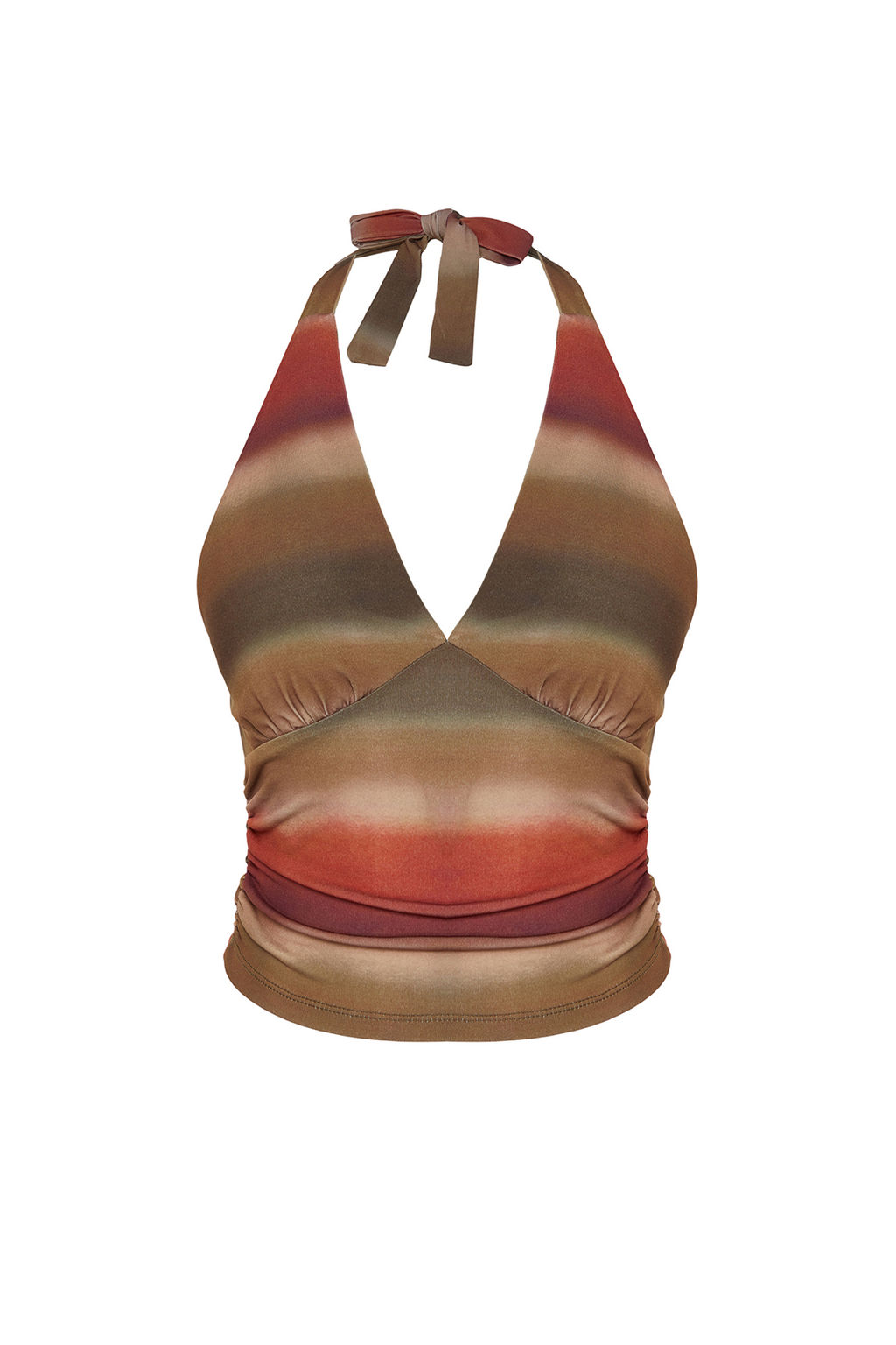 Cok Renkli Boyundan Baglamal? Vucuda Oturan Desenli Crop Esnek Orme Bluz TWOSS24BZ00061