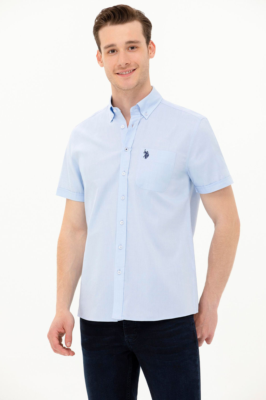 Мужская голубая рубашка с коротким рукавом - U.s. polo assn фото 2