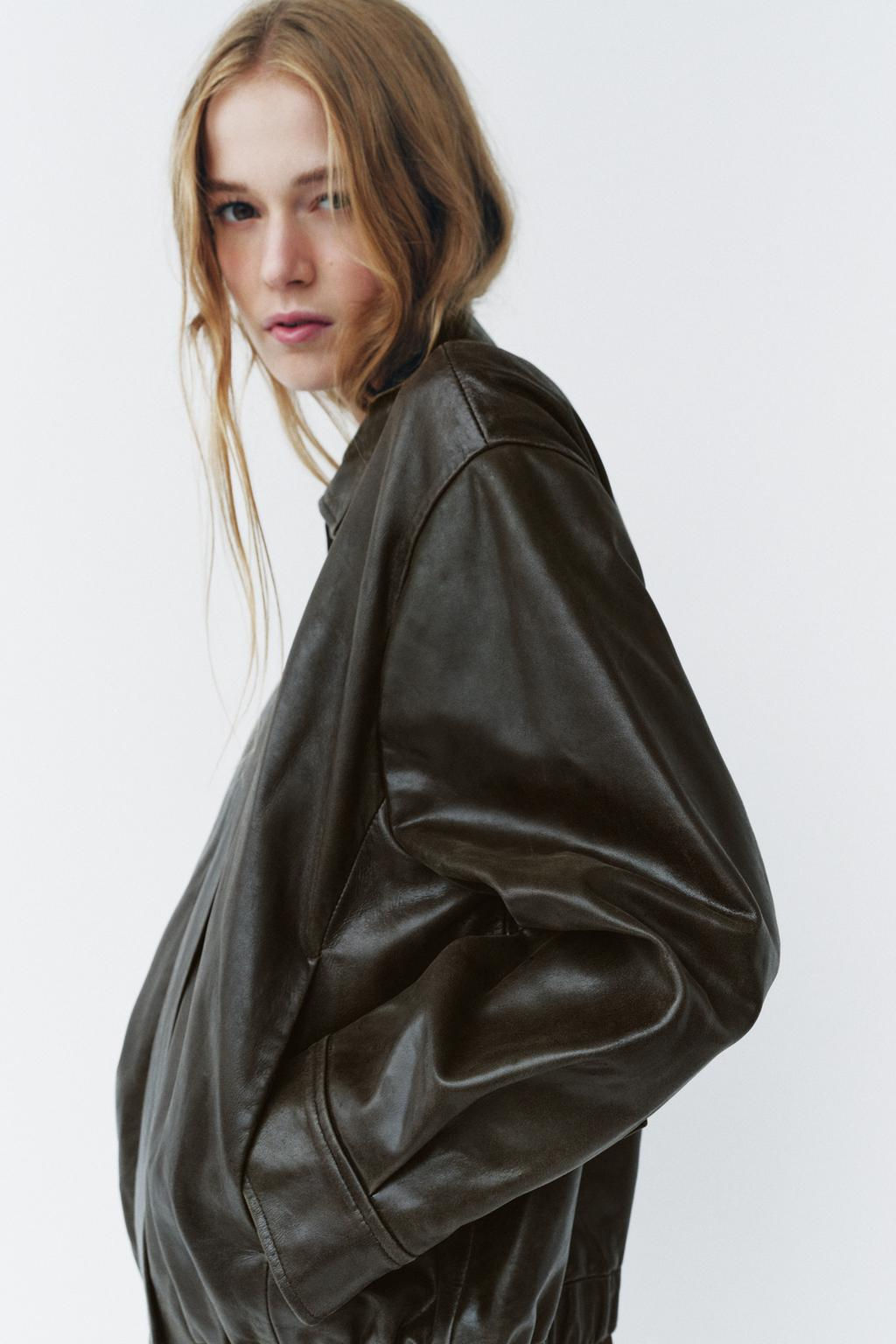 100% LEATHER BOMBER JACKET ZW COLLECTION LIMITED EDITION - Zara фото 2