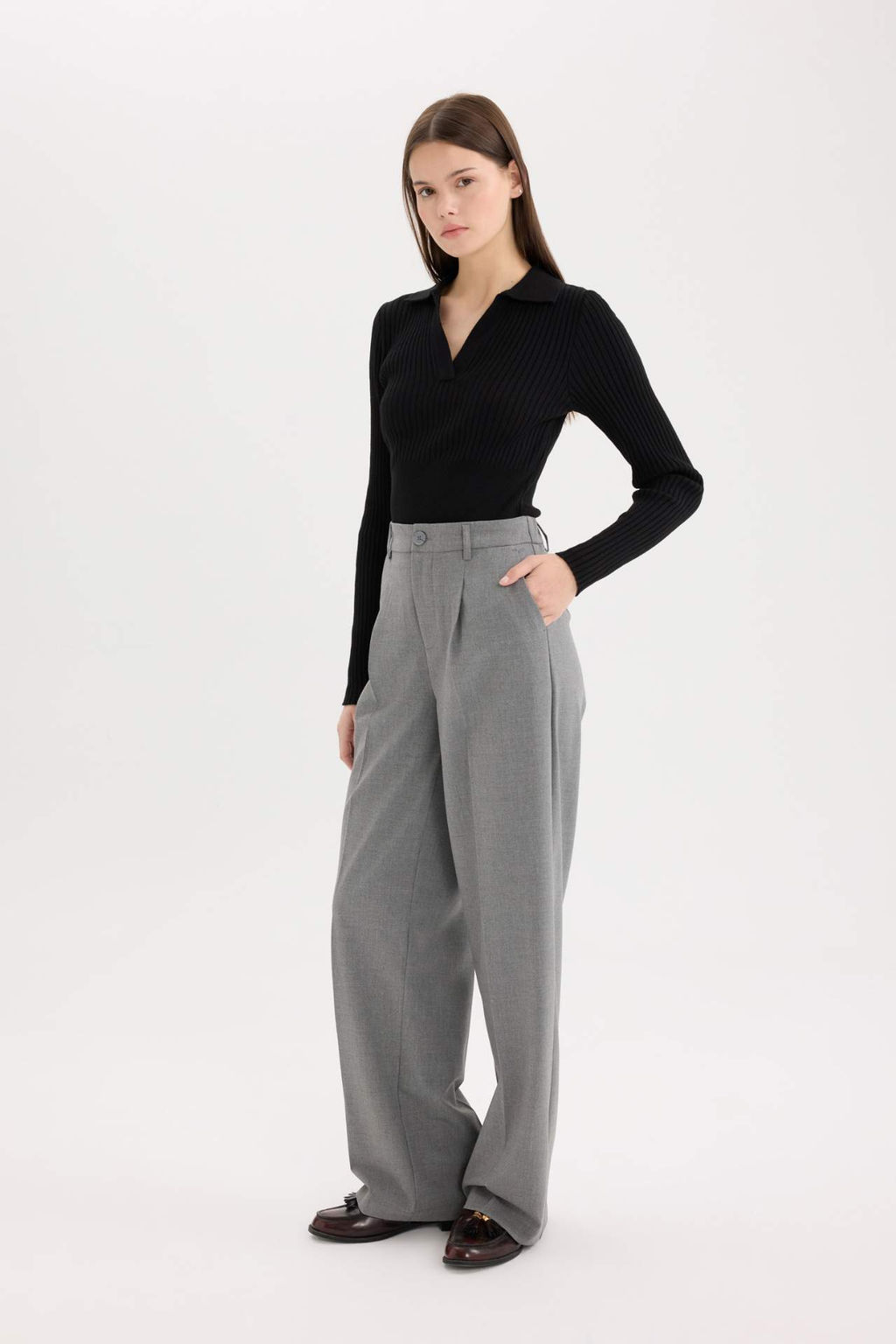 Sevgililer Gunu Wide Leg Esofman Alt? Genis Bol Paca Basic Duz Cift Cepli Yuksek Bel Standart Boy - Defacto фото 4