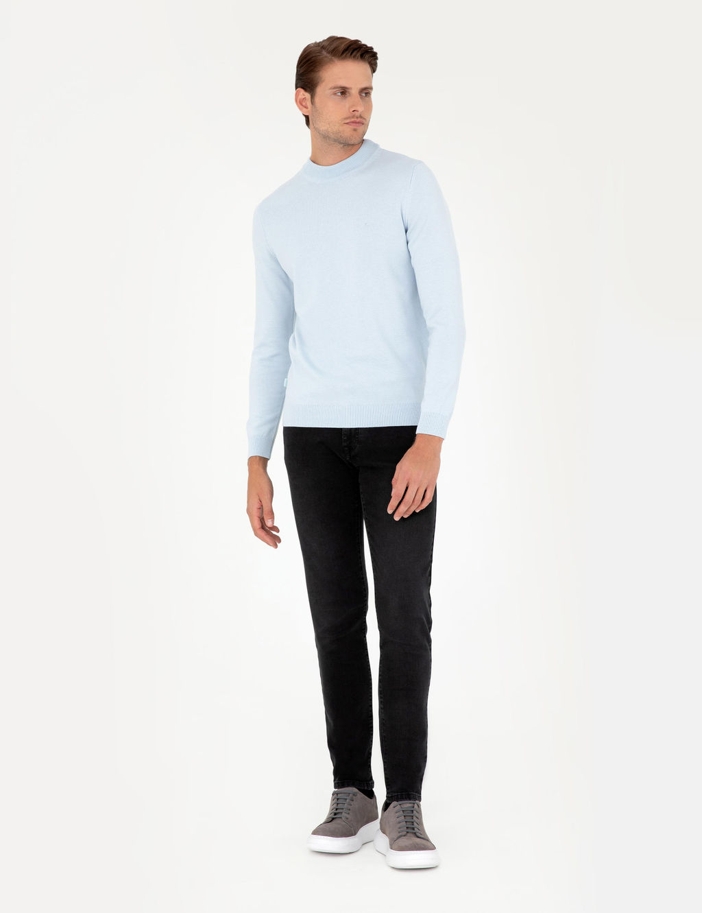 A__k Mavi Slim Fit Yar_m Bal_k__ Yaka Basic Triko Kazak - Pierre cardin фото 4